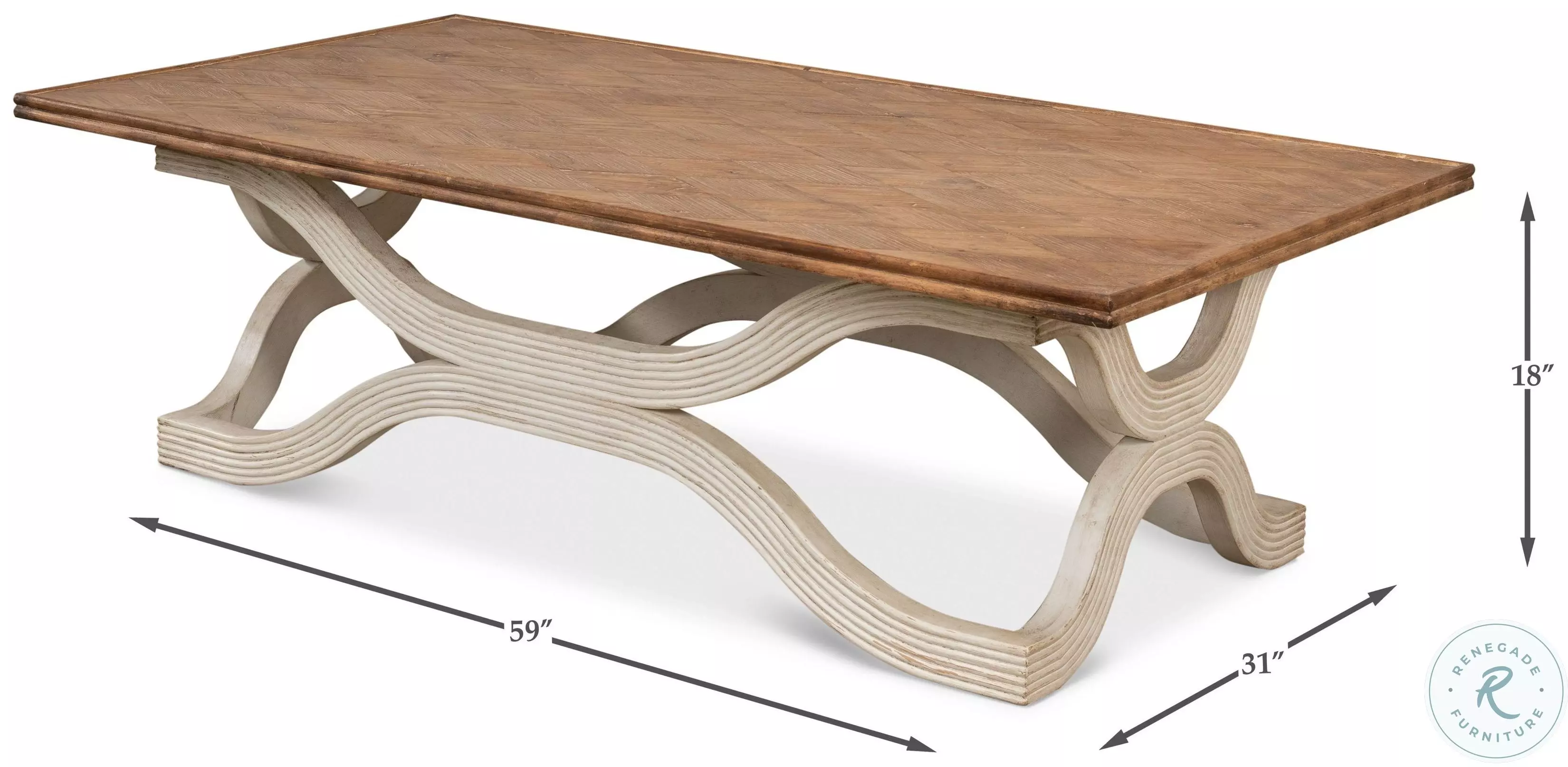Wavy Antique White And Brown Coffee Table