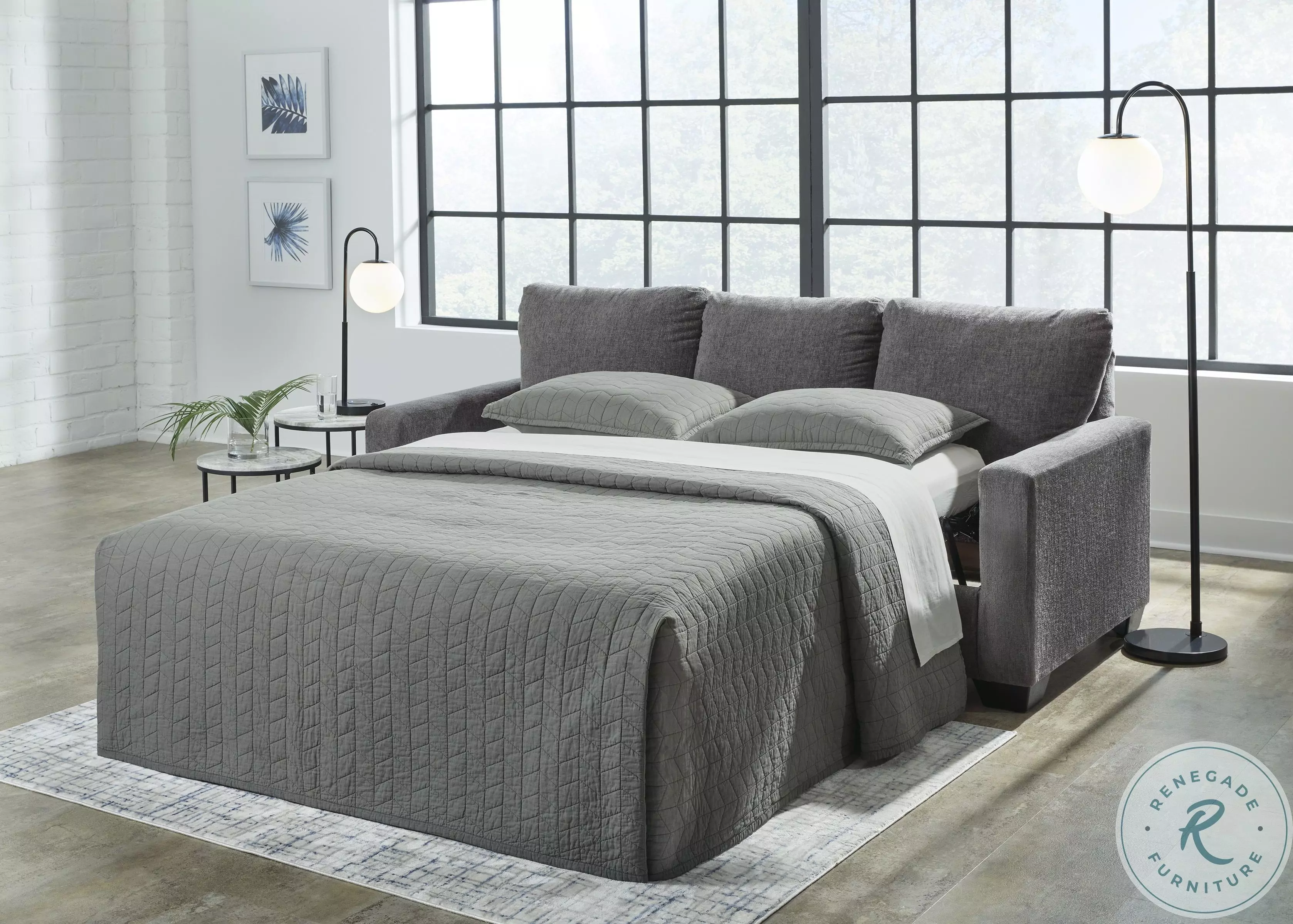 【P3975】変身／couch>>case Rannis Pewter Queen Sofa Sleeper From Ashley Furniture