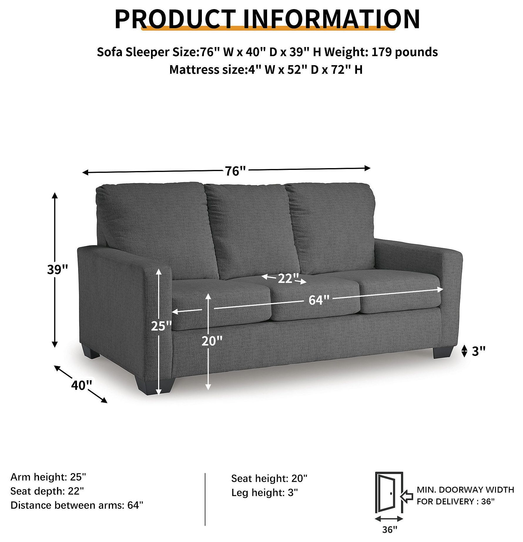 Rannis Pewter Full Sofa Sleeper