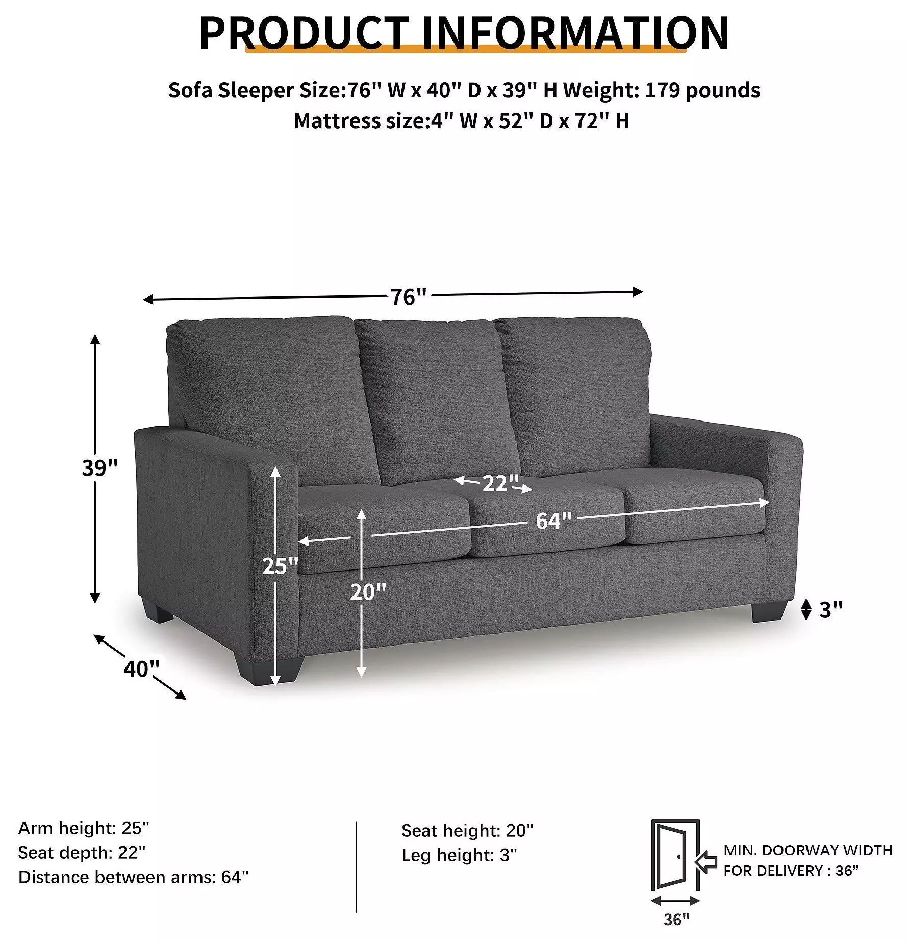 Rannis Pewter Full 76" Sofa Sleeper