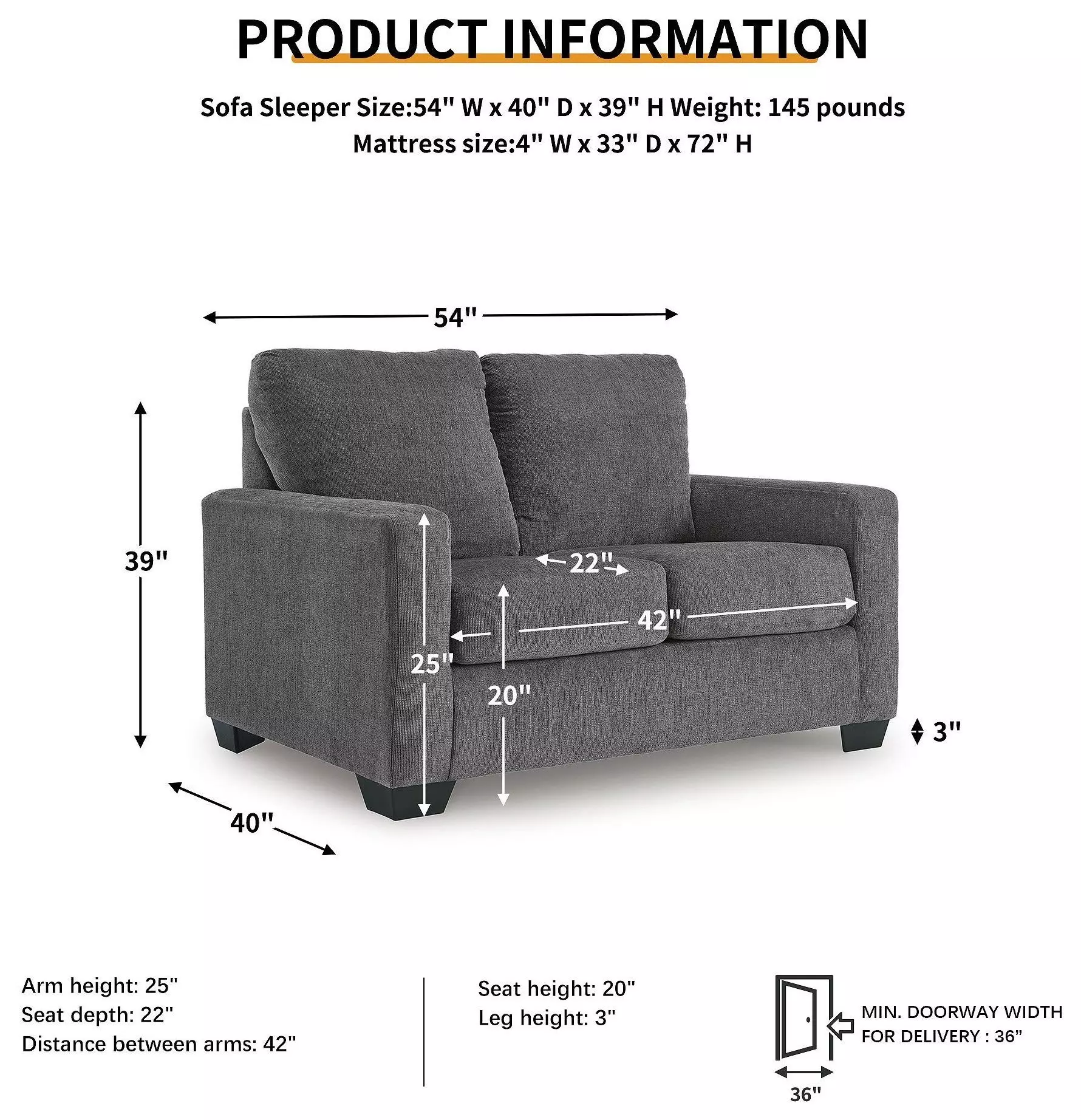 Rannis Pewter Twin 54" Sofa Sleeper