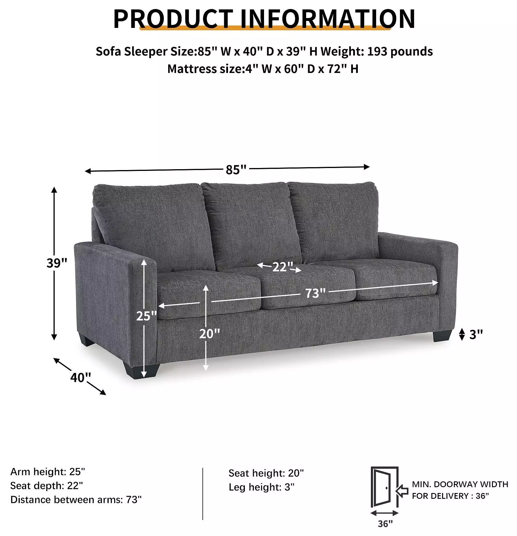 Rannis Pewter Queen 85" Sofa Sleeper