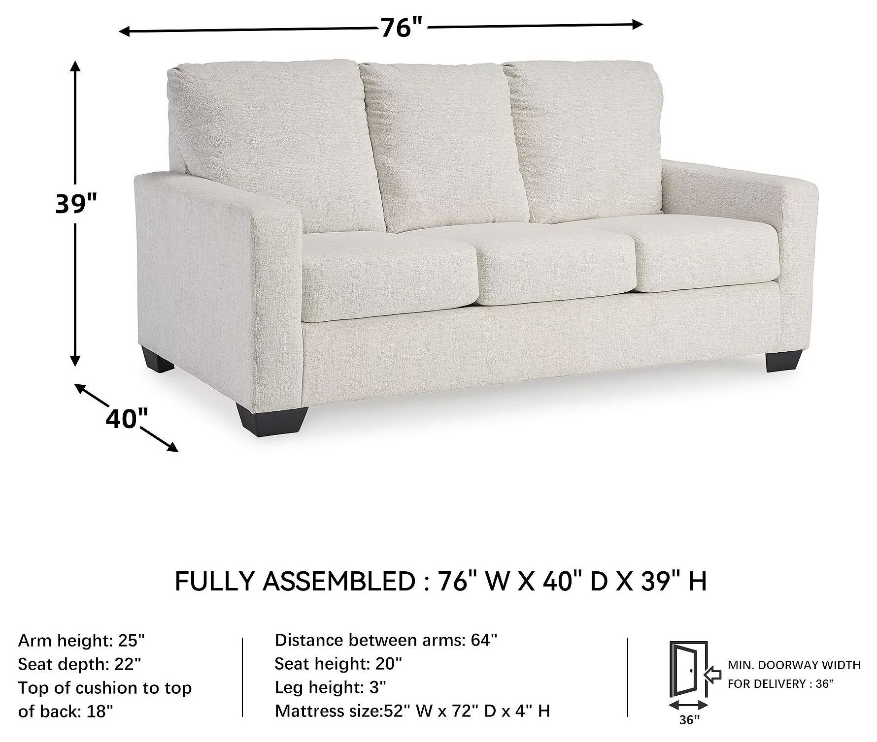 Rannis Snow Full 76" Sofa Sleeper