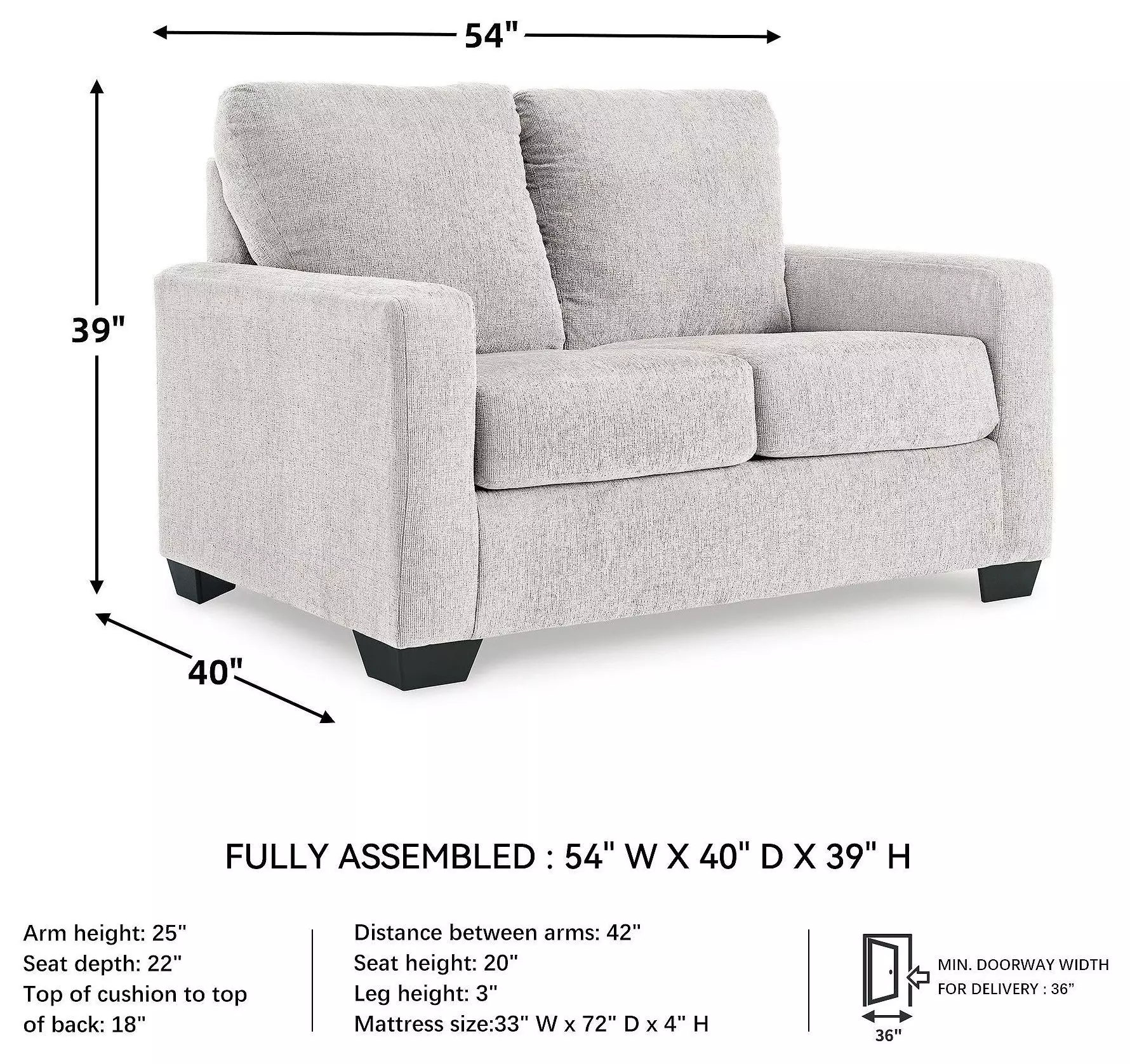 Rannis Snow Twin 54" Sofa Sleeper