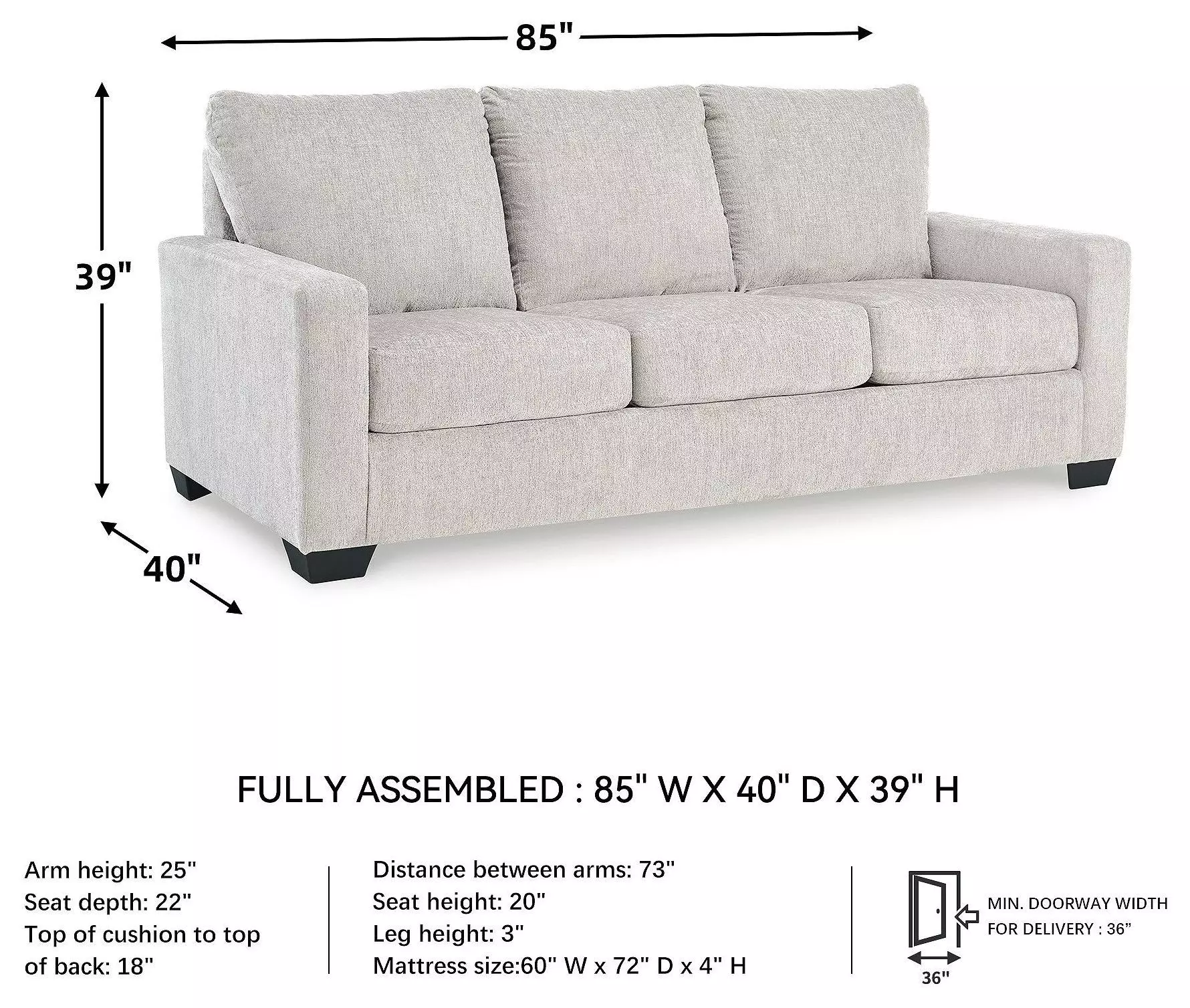 Rannis Snow Queen Sofa 85' Sleeper