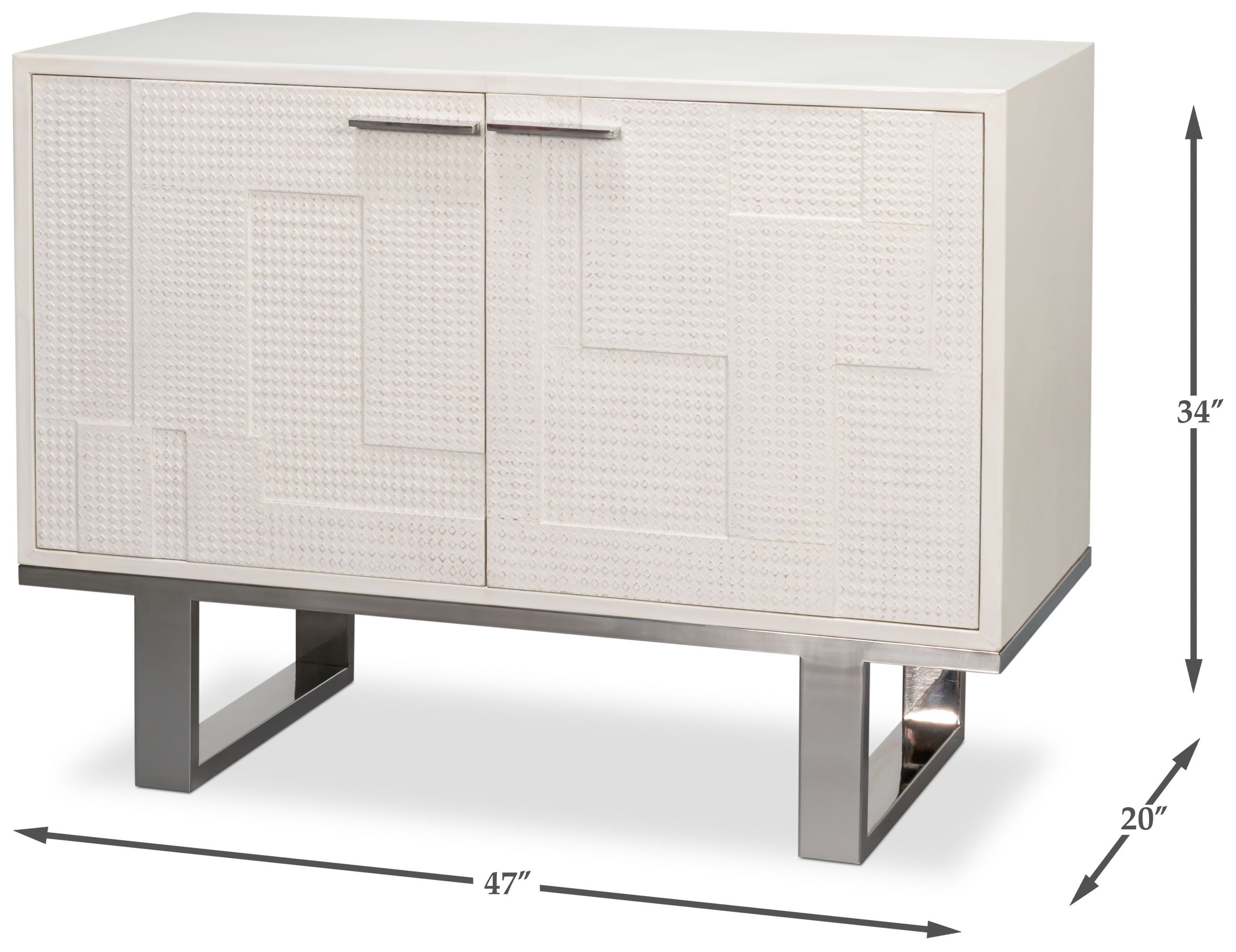 Bronzini Embossed White Leather 2 Door Credenza