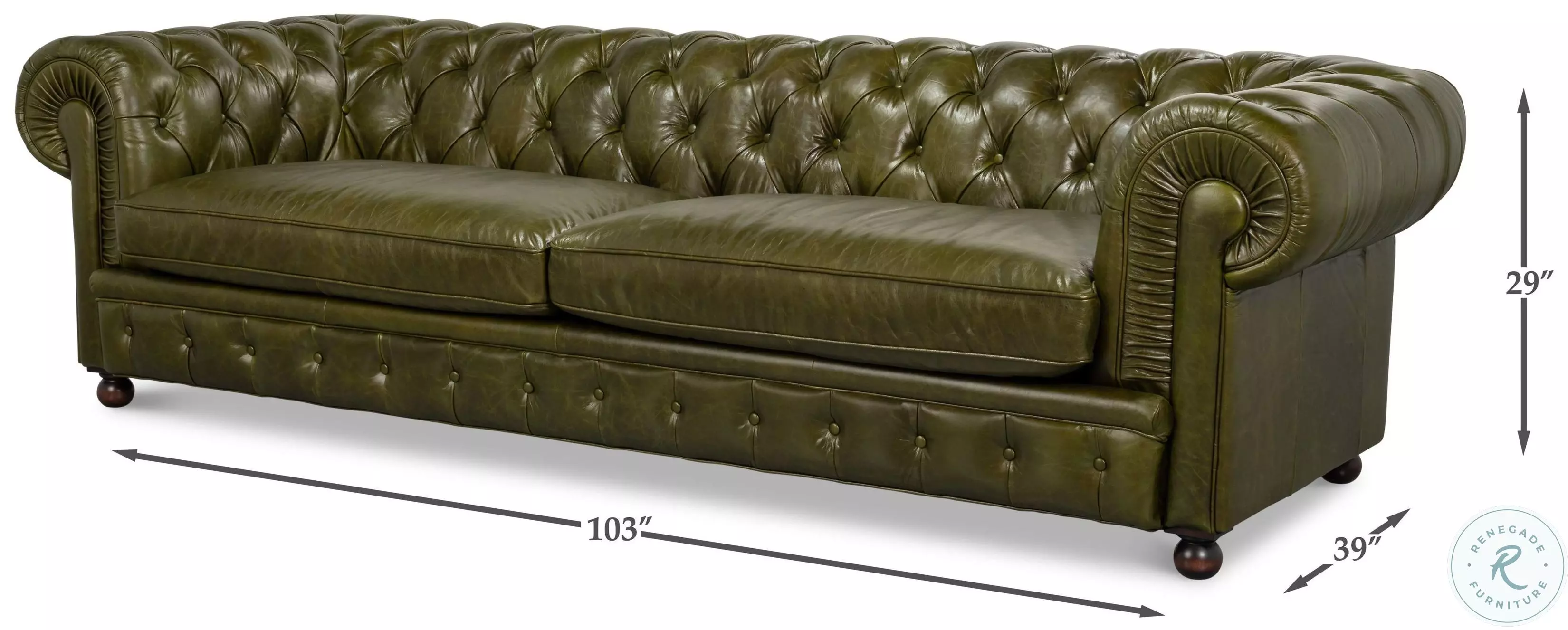 Savile Britian Green Leather 103" Sofa