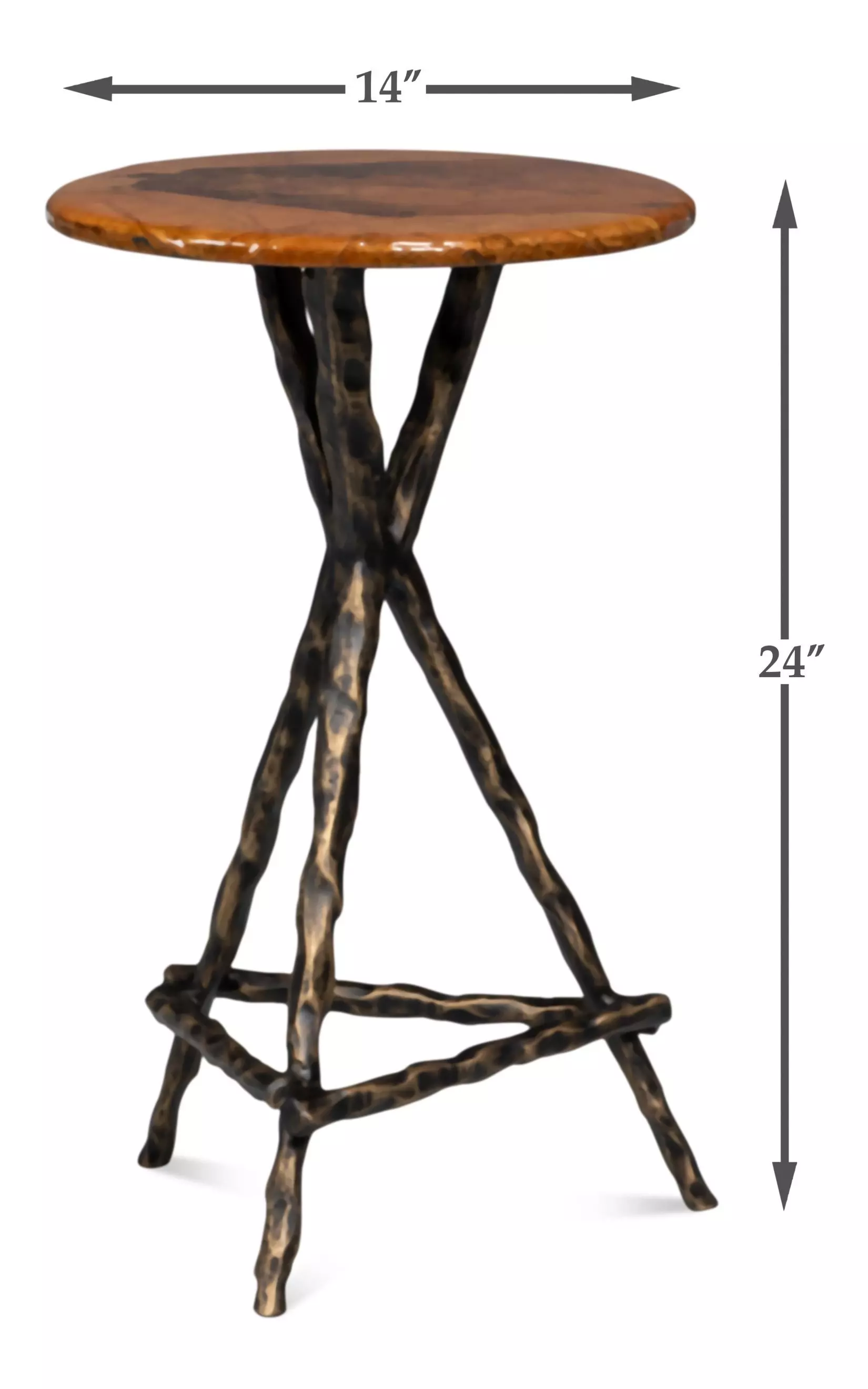 Pewter Leaf Brown Round Planter's Table