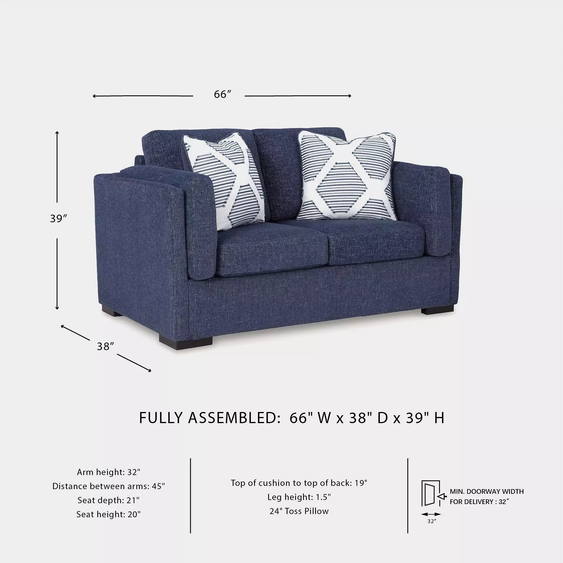 Evansley Navy Performance Fabric 66" Loveseat