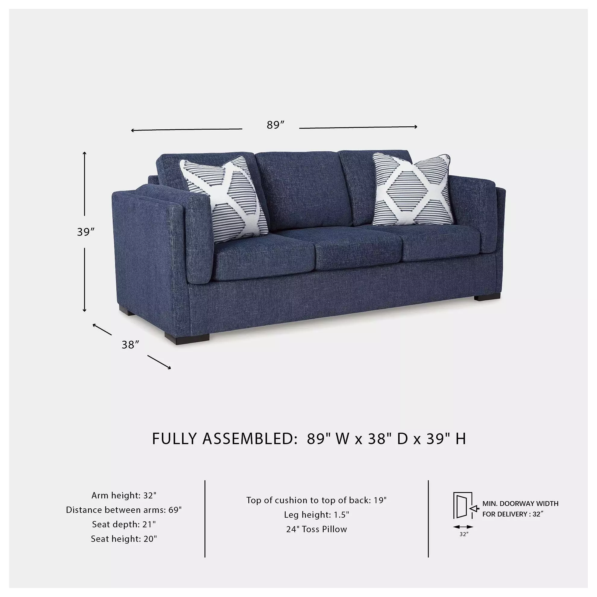Evansley Navy Performance Fabric 89" Sofa