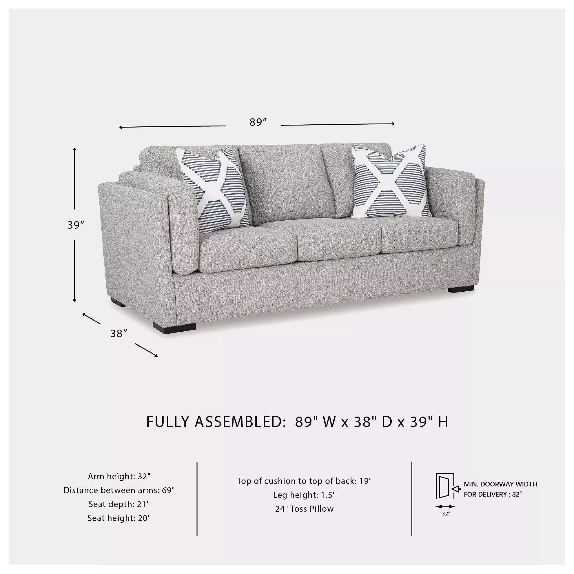 Evansley Pewter Performance Fabric 89" Sofa