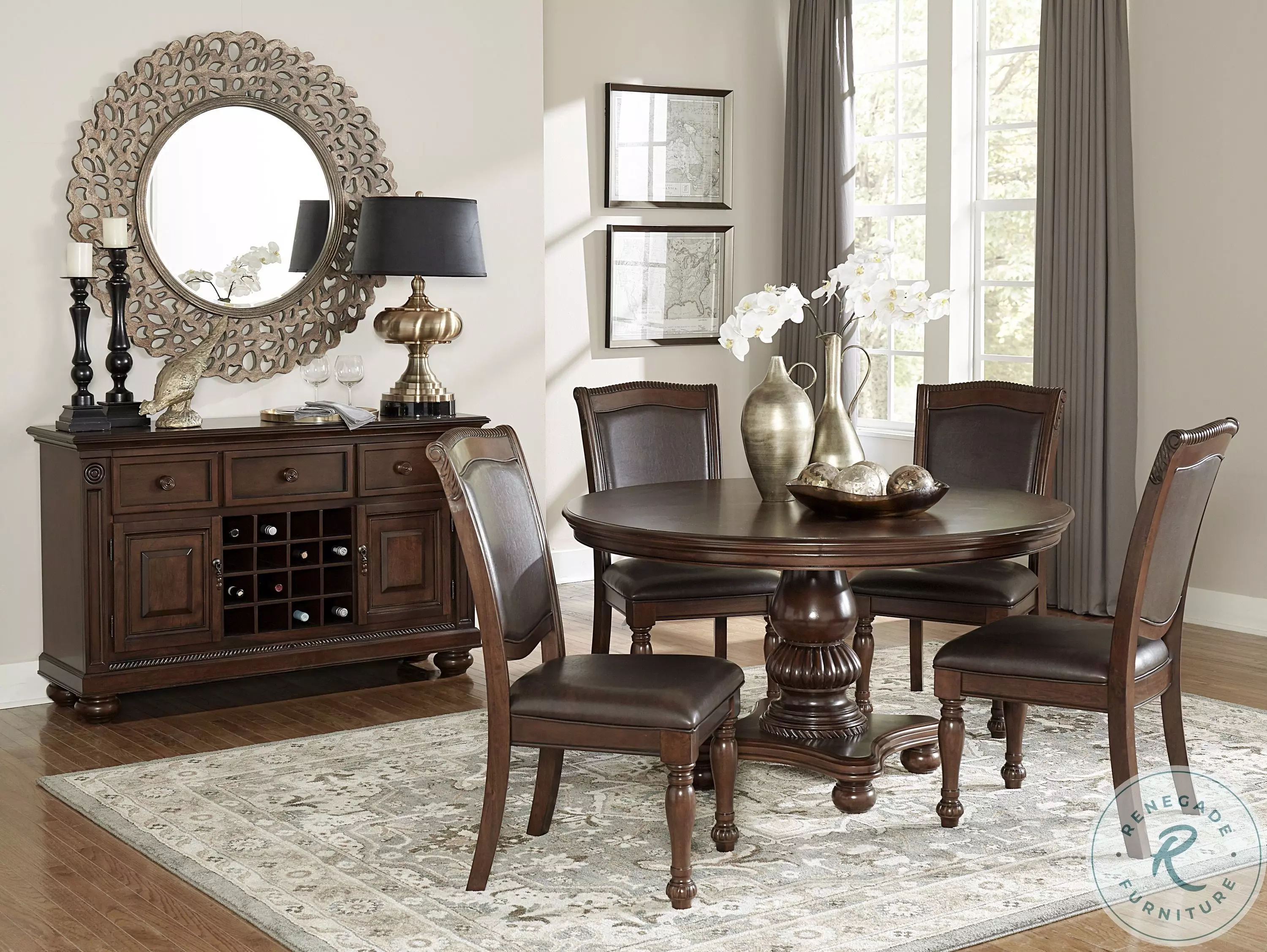 Lordsburg Brown Cherry Round Dining Room Set from