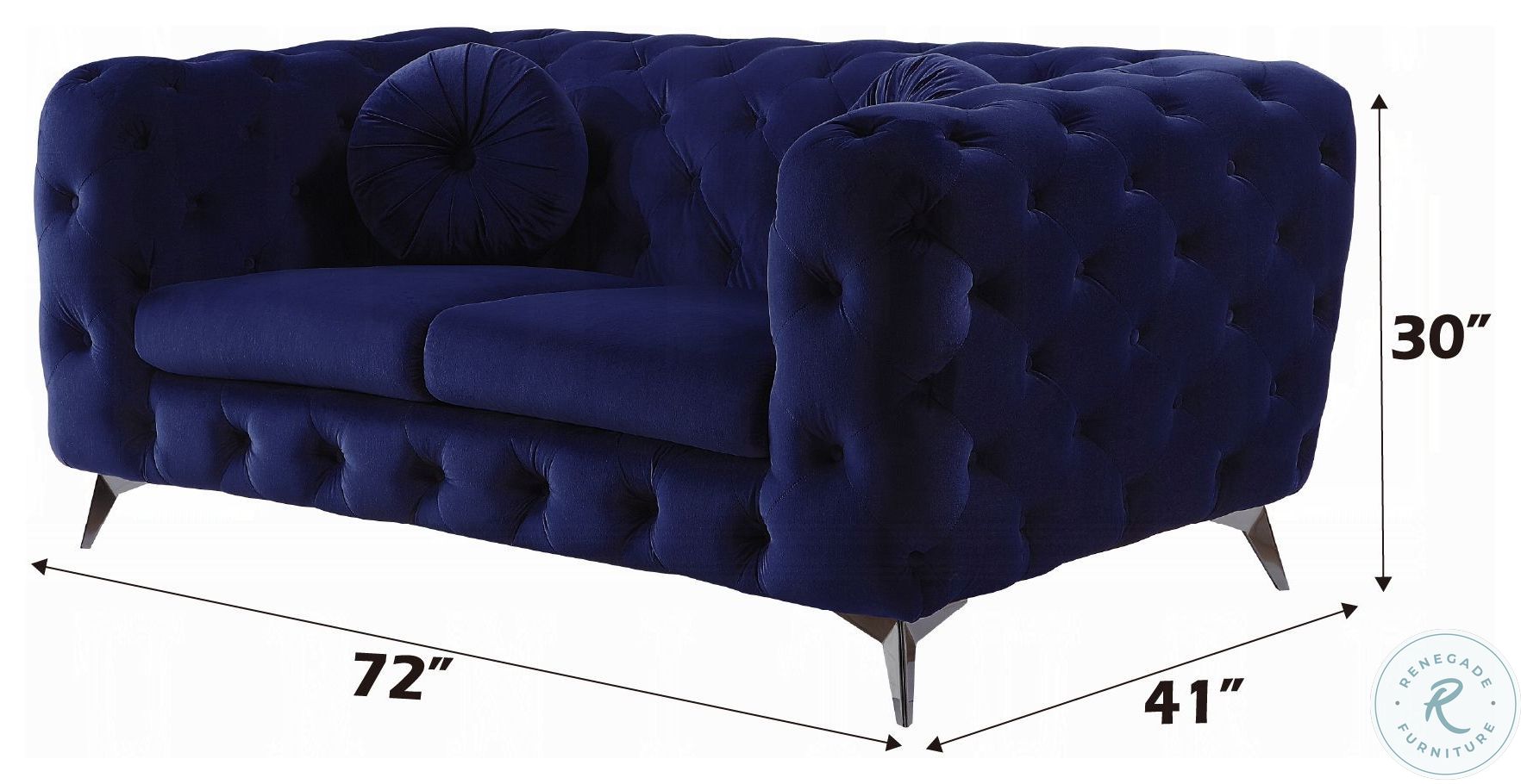 Atronia Blue Velvet 72" Loveseat