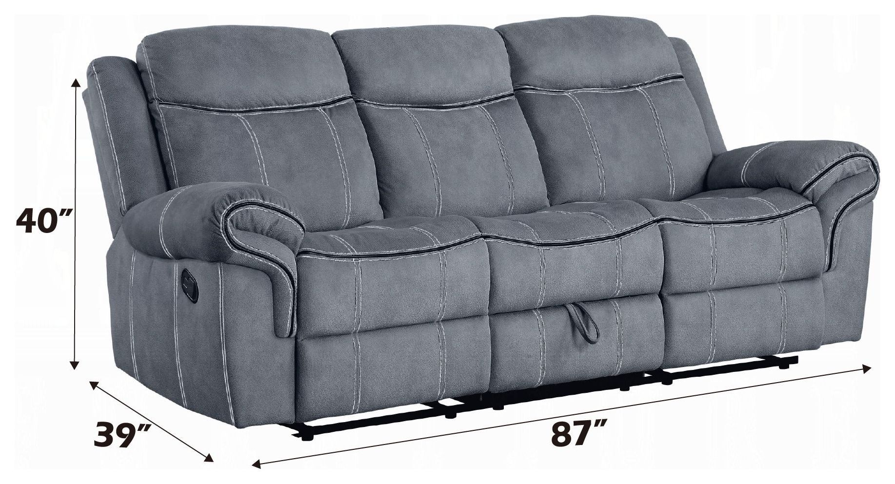 Zubaida Gray 87" Glider Reclining Sofa with Console and USB Charging