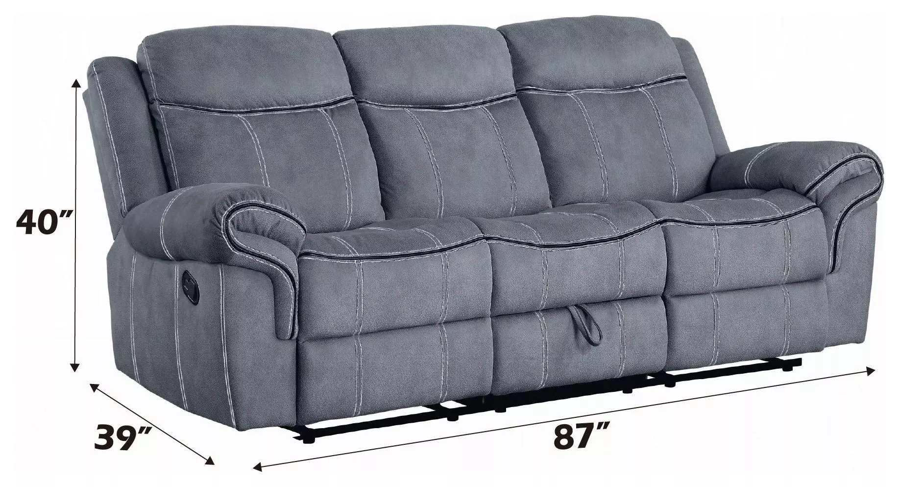Zubaida Gray Glider Reclining 87" Sofa with Console and USB Charging