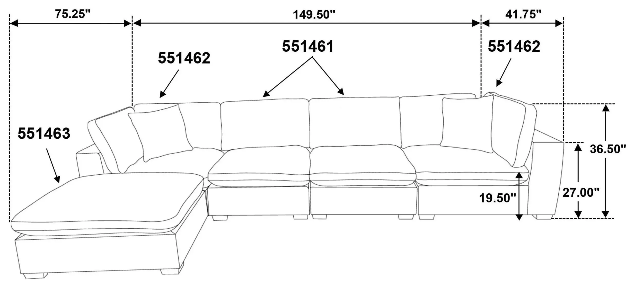 Lakeview Ivory 5 Piece Modular Sectional