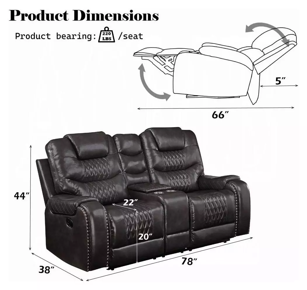 Braylon Magnetite Reclining 78" Loveseat with Console and Nailhead Trim