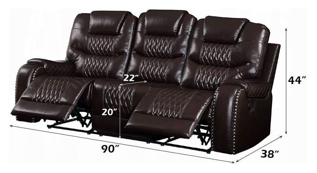Braylon Brown 90" Reclining Sofa with Nailhead Trim