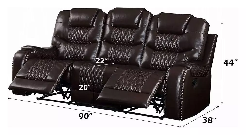 Braylon Brown Reclining 90" Sofa with Nailhead Trim