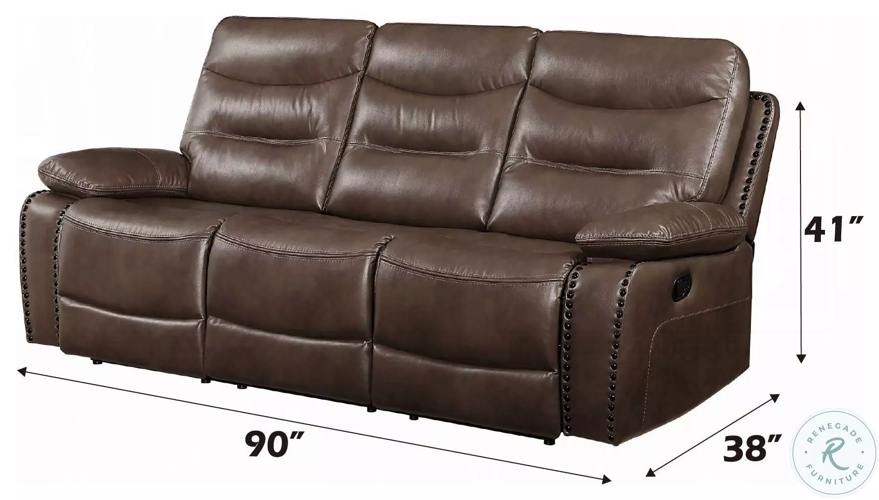 Aashi Brown Leather Reclining 90" Sofa