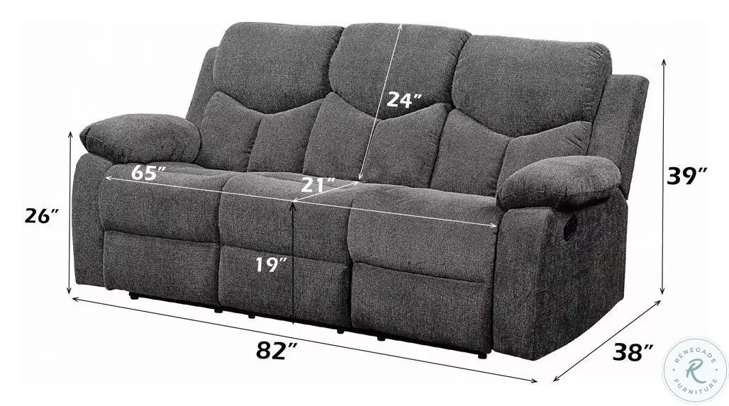Kalen Gray Chenille Reclining 82" Sofa