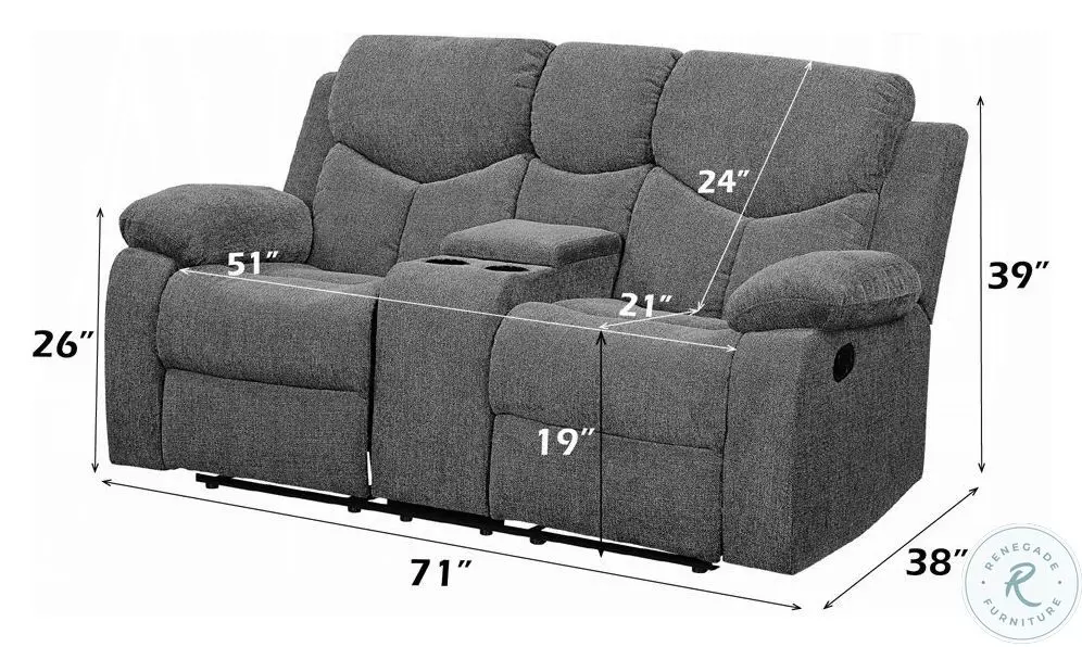 Kalen Gray Chenille Reclining 71" Loveseat with Console