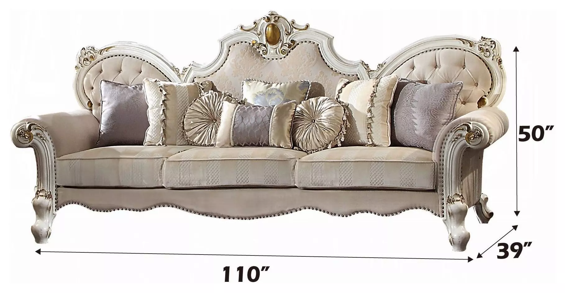 Picardy Beige Oversized 110" Sofa with Nailhead Trim