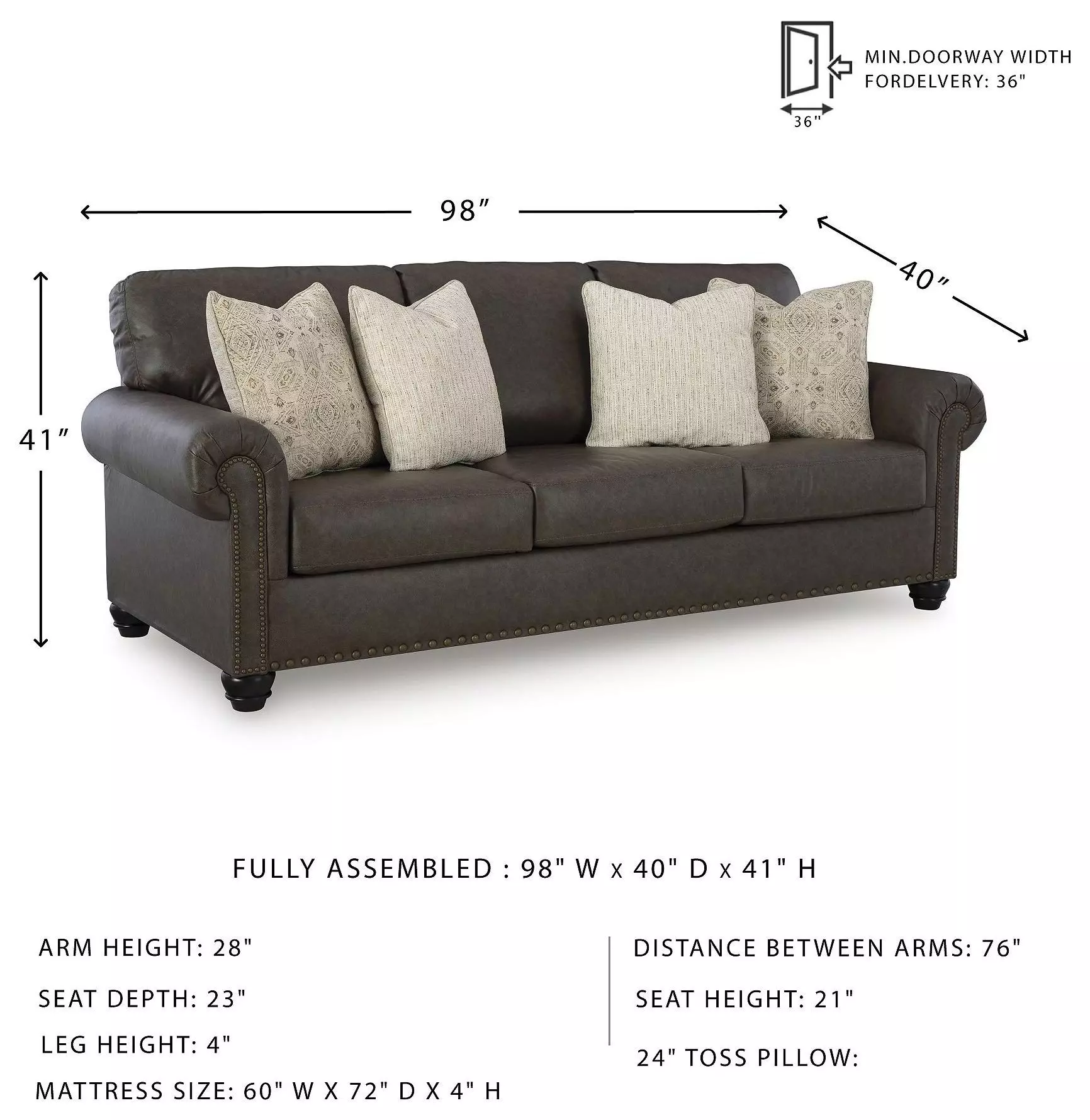 Roxmere Umber Queen Sleeper 98" Sofa