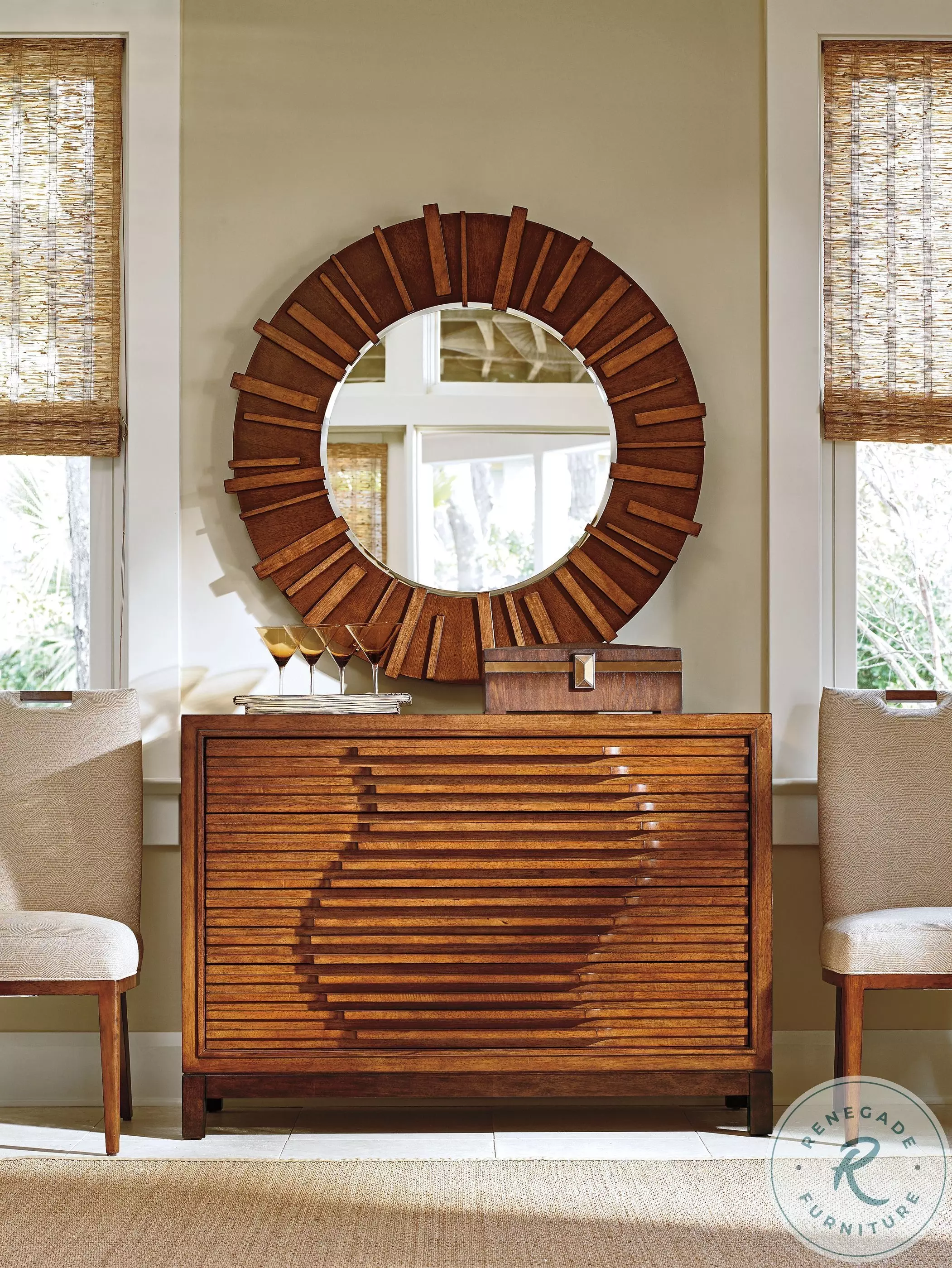 Island Fusion Medium Coconut Shell Brown Kobe Round Mirror From