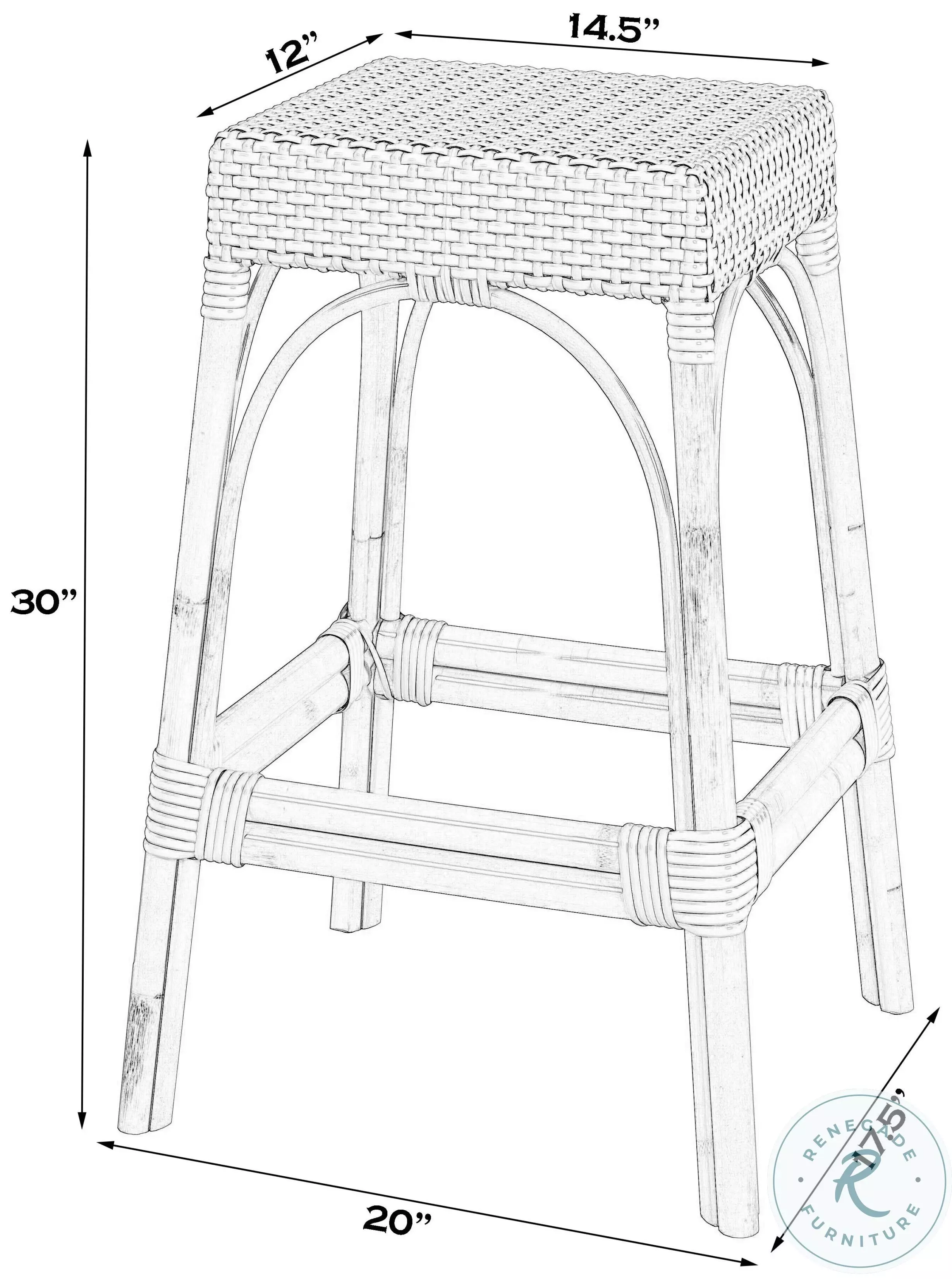 Tobias Gray And White Dot Rattan Bar Stool