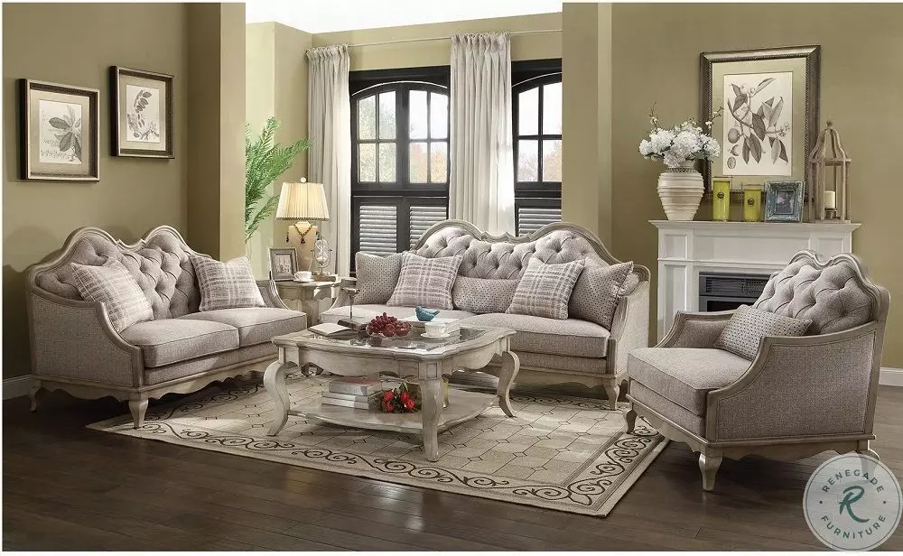 Chelmsford Beige Fabric and Antique Taupe Living Room Set with 5