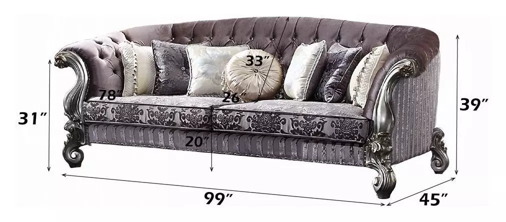 Versailles Brown 99" Sofa with Nailhead Trim