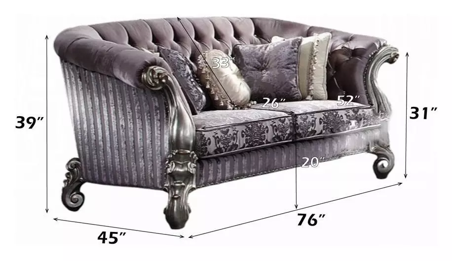 Versailles Brown 76" Loveseat with Pillow and Nailhead Trim