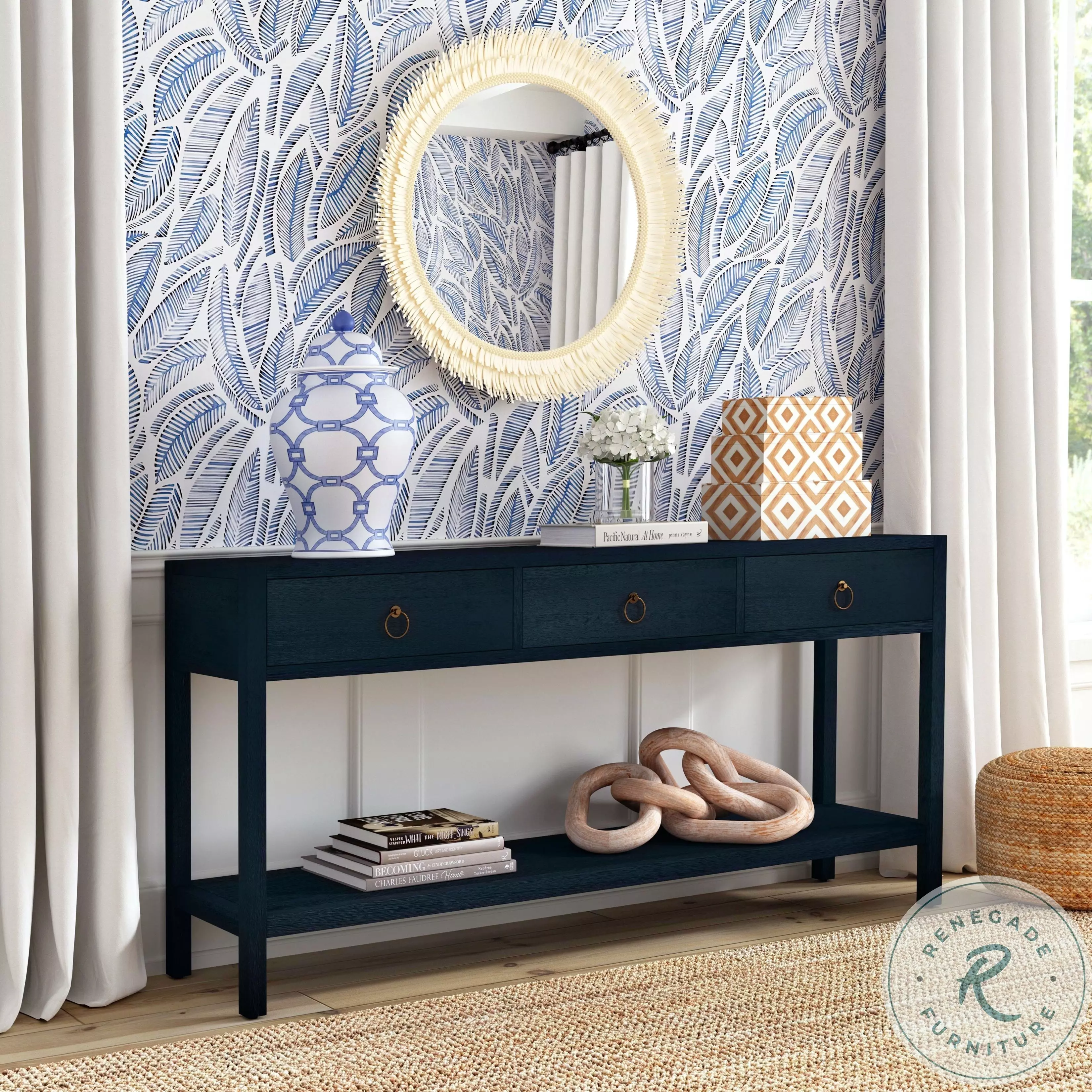 Lark Navy 3 Drawer Blue Console Table From Butler | Coleman Furniture