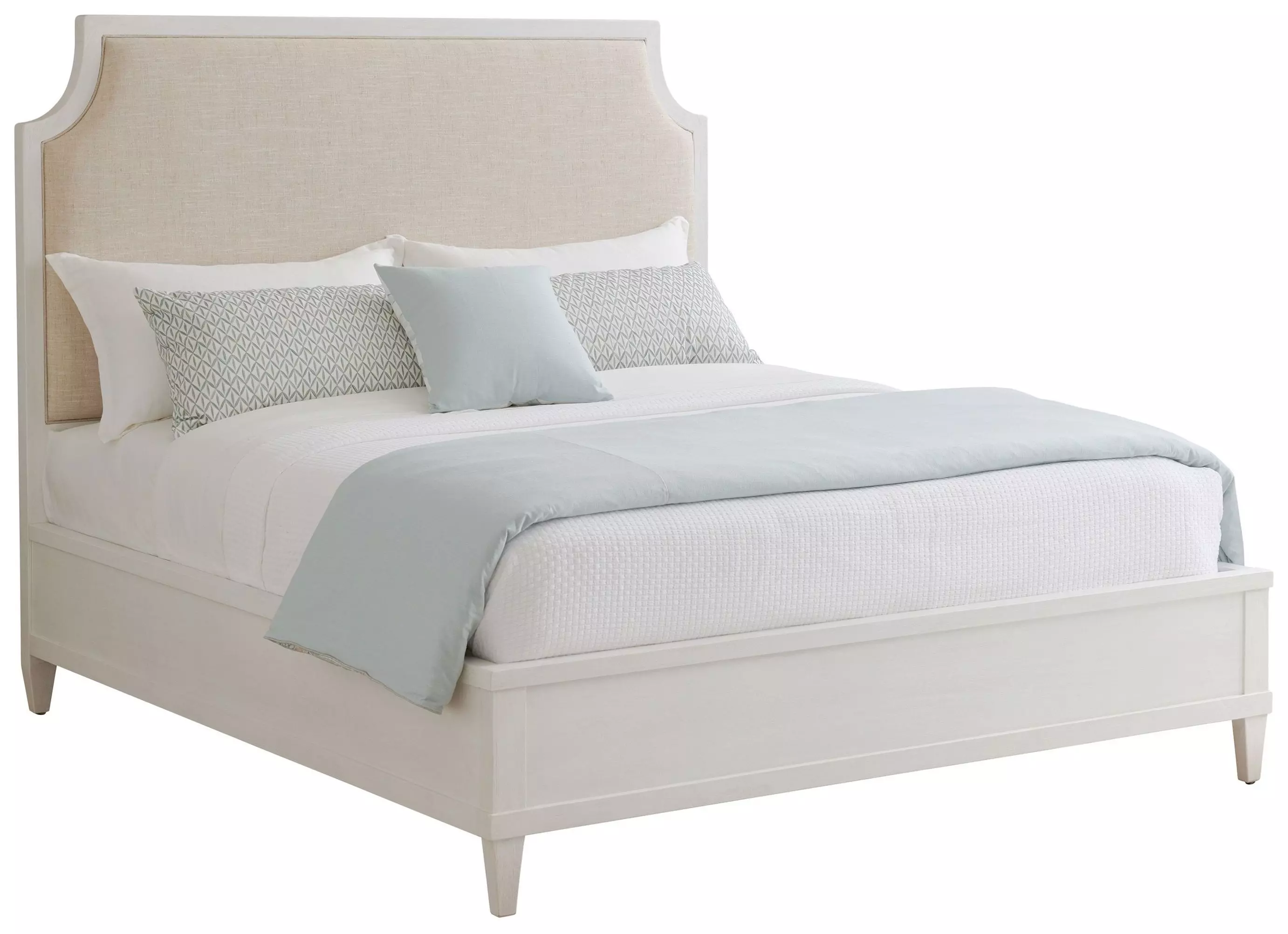 Ocean Breeze Shell White Belle Isle Performance Fabric Queen Upholstered Panel Bed