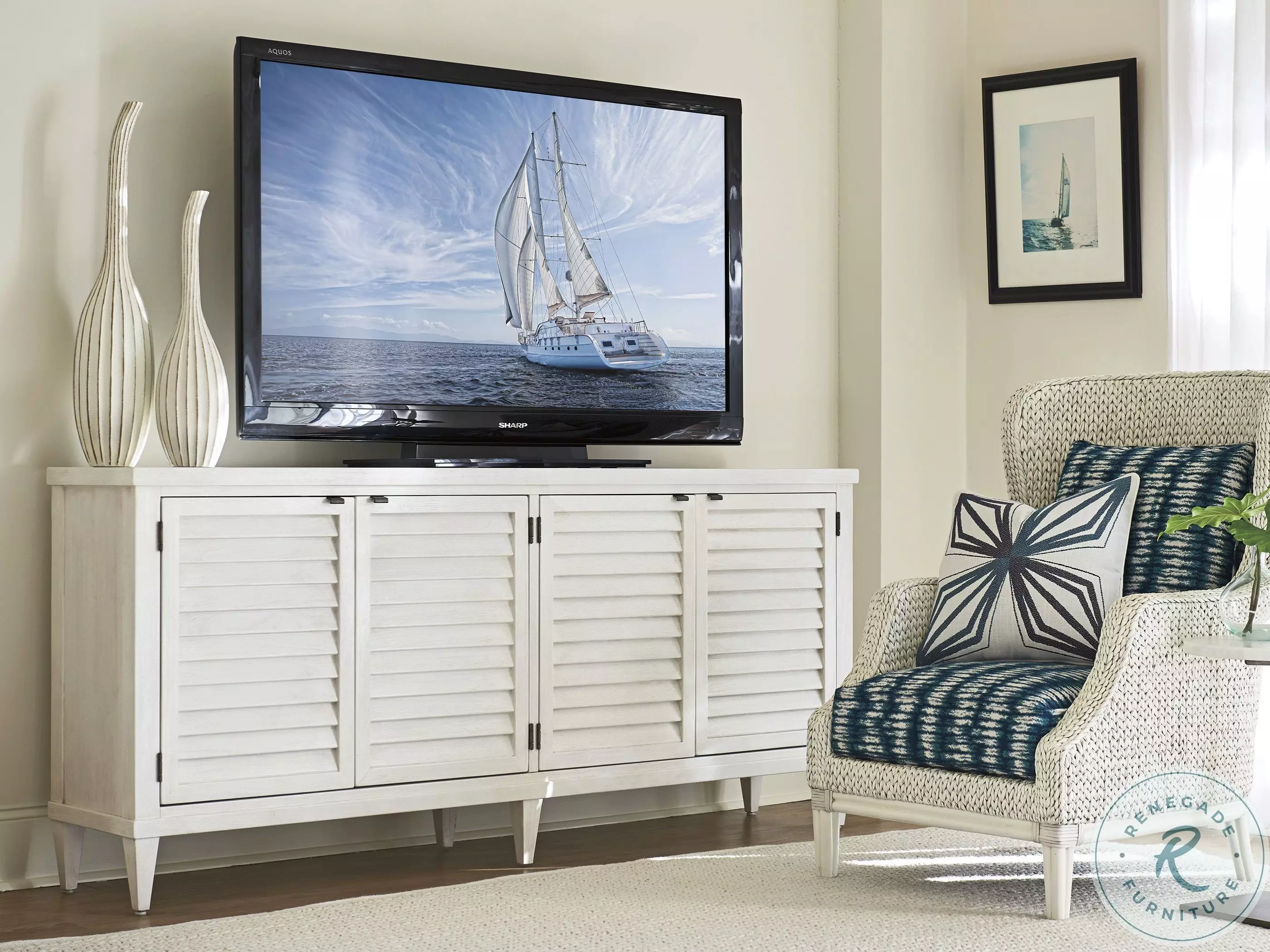 Ocean Breeze Shell White Lantern Bay TV Stand From Home Gallery