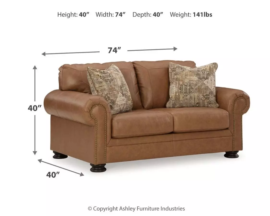 Carianna Caramel Leather 74" Loveseat