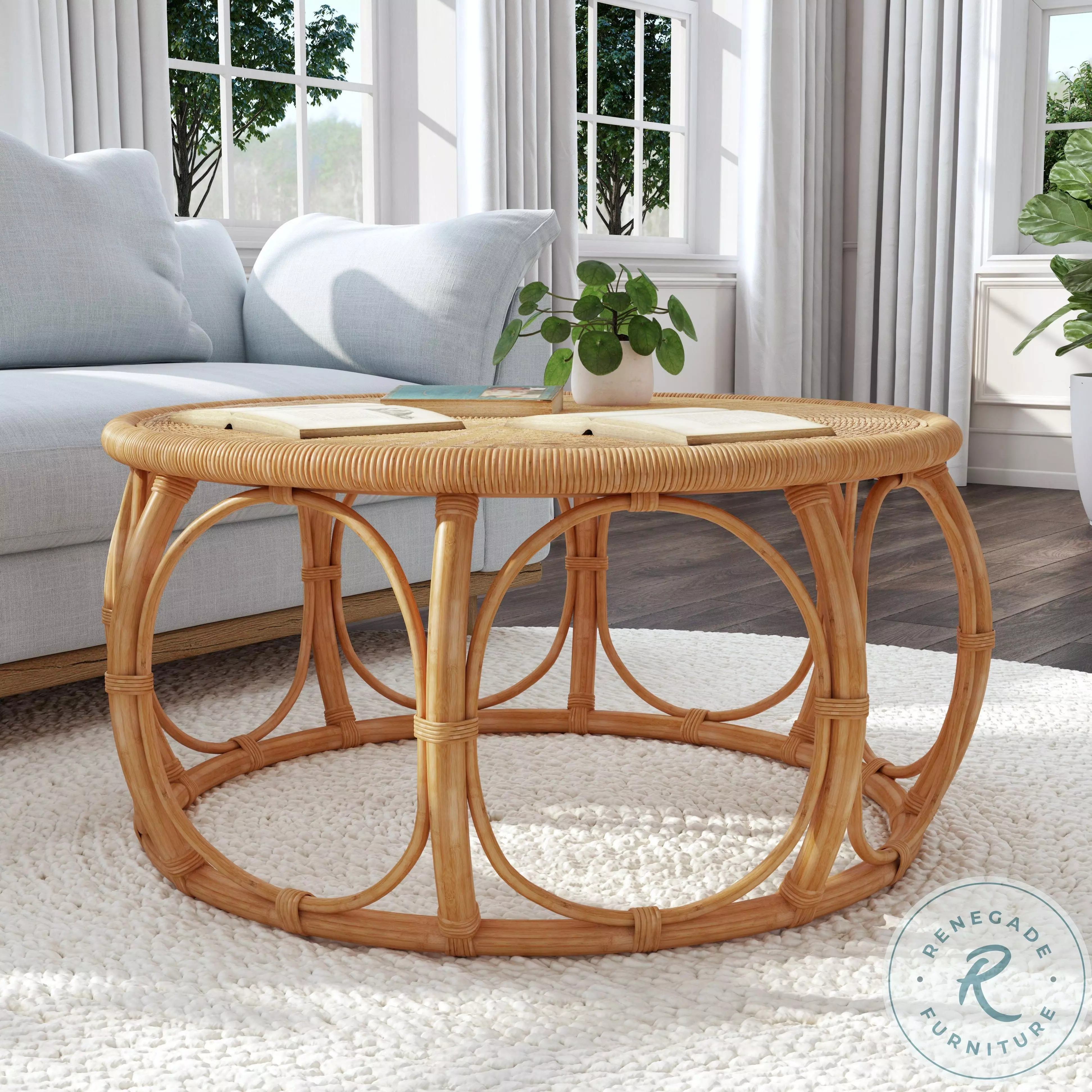 Savannah Natural Woven Rattan Round Coffee Table From Butler
