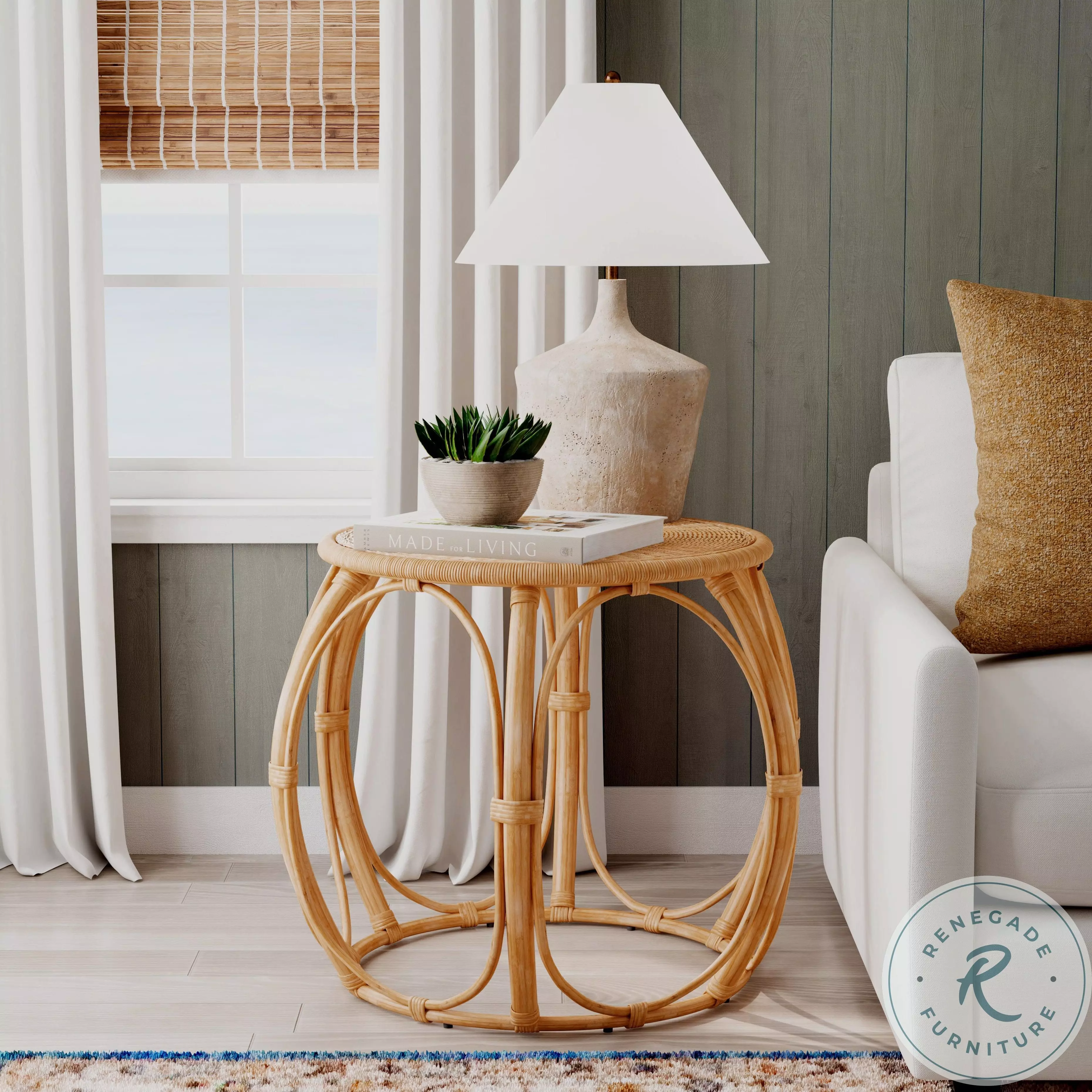 Savannah Natural Woven Rattan Round Side Table From Butler