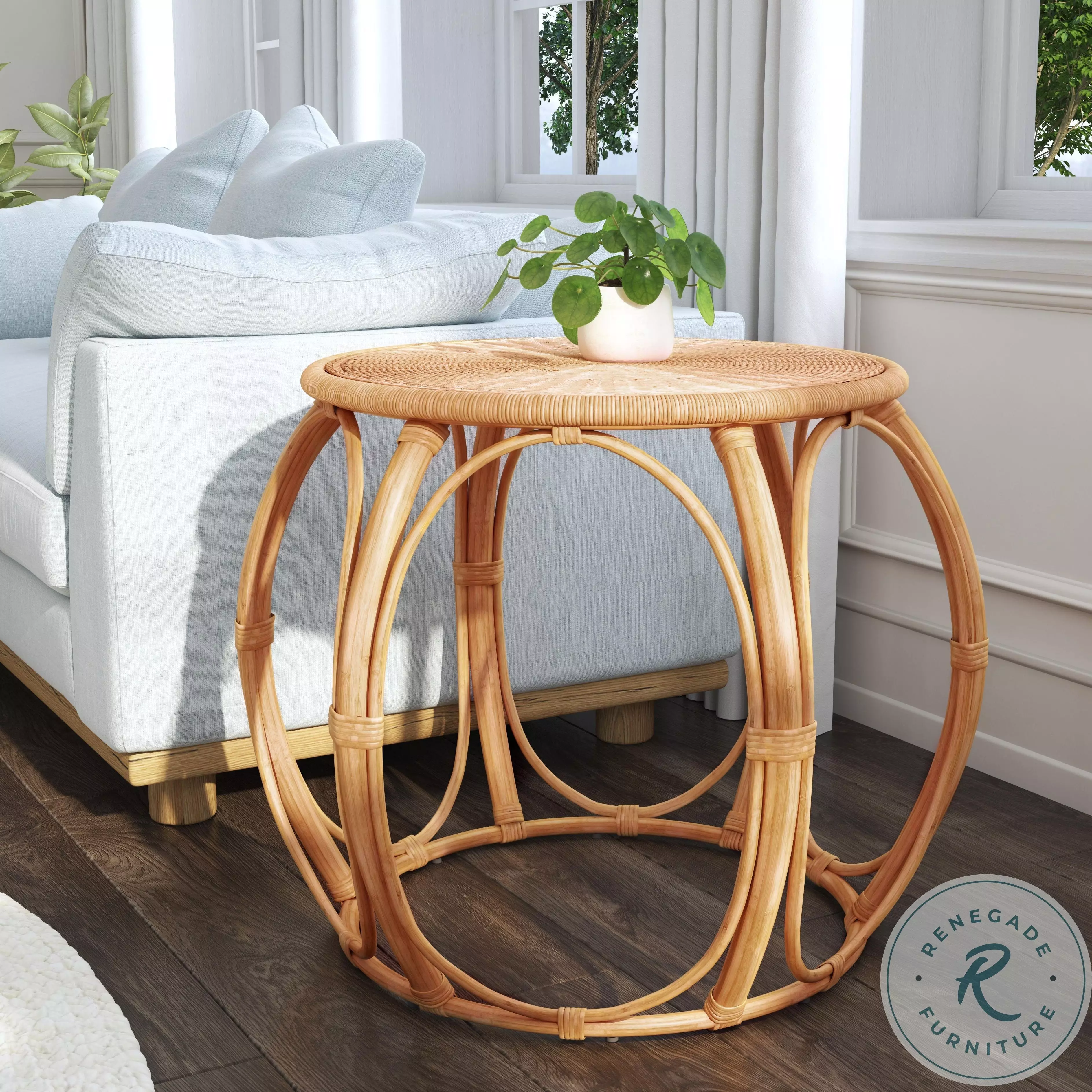 Savannah Natural Woven Rattan Round Side Table From Butler