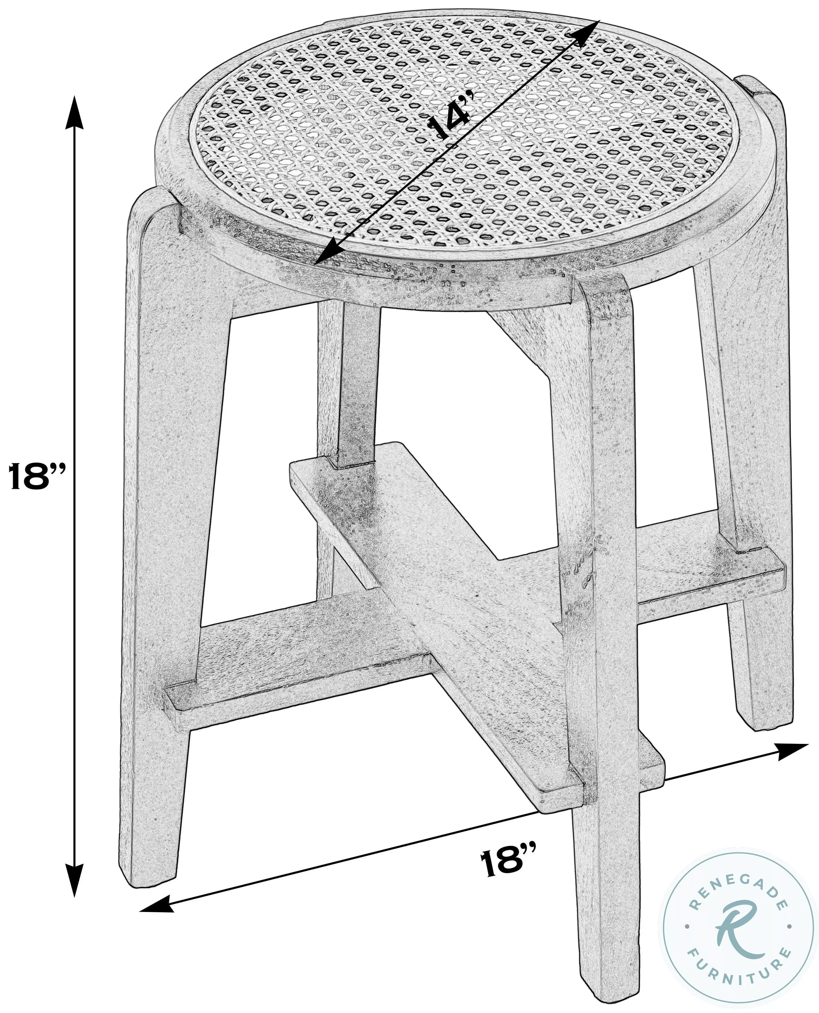 Dryden Natural and Black Round Cane Stool