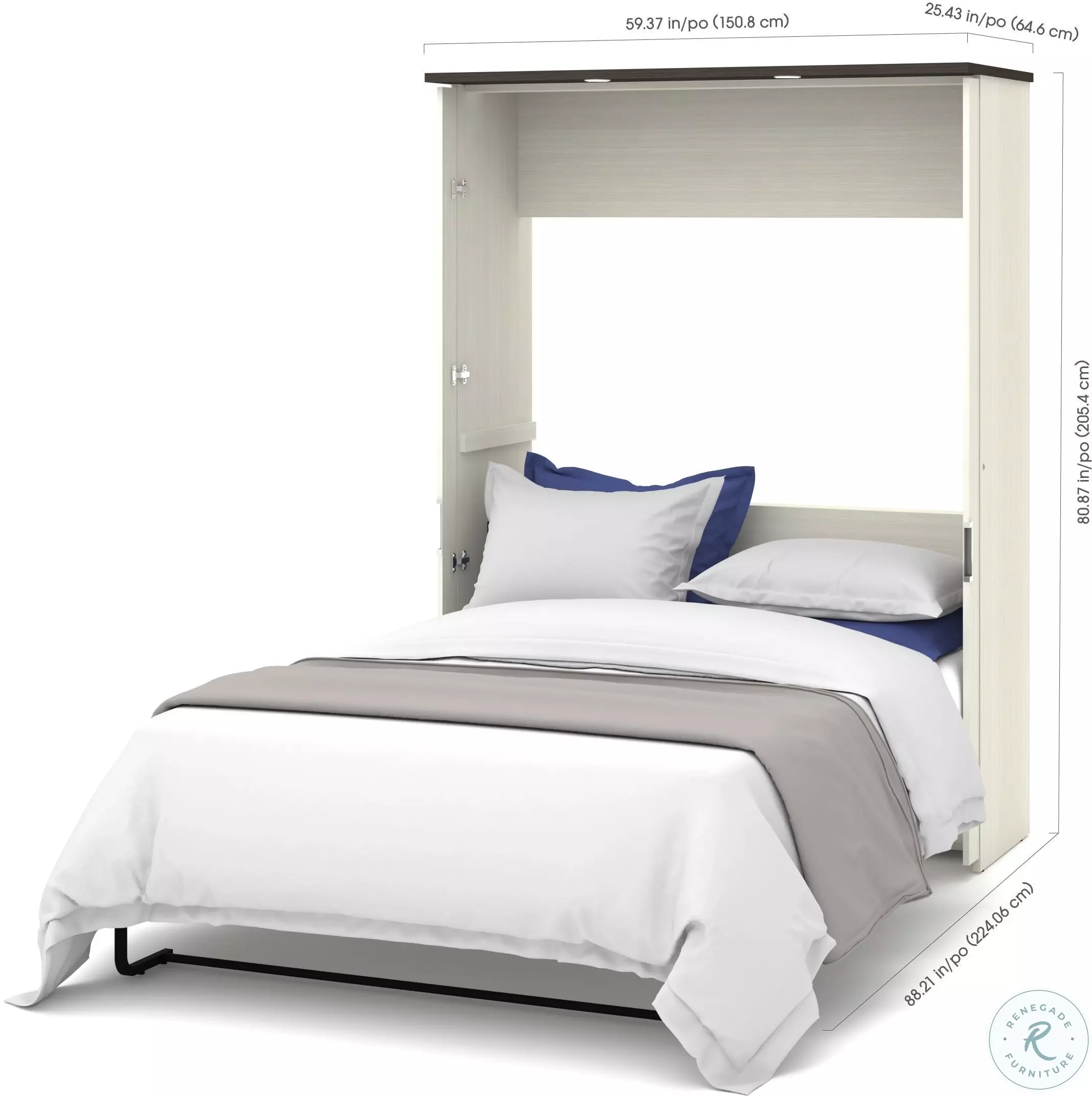 Lumina White Chocolate Full Wall Bed with Desk and Storage Unit