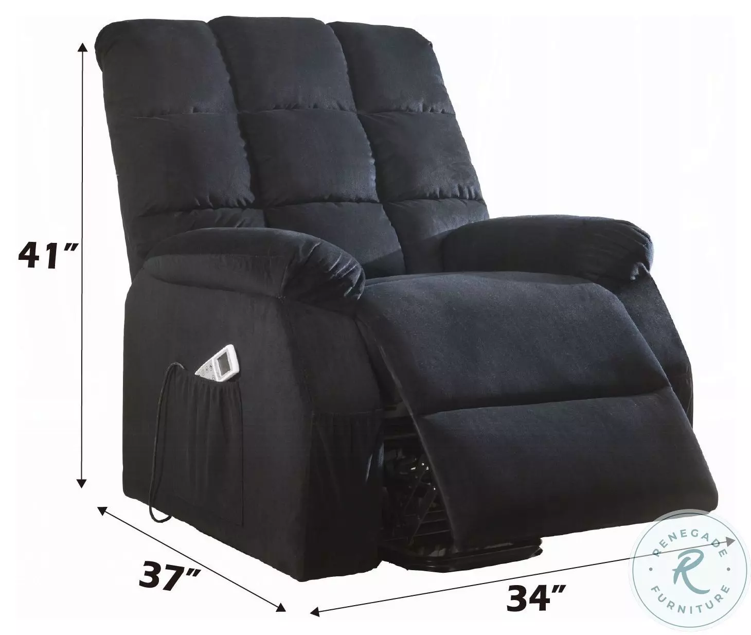 Ipompea Black Velvet Recliner with Power Lift and Massage