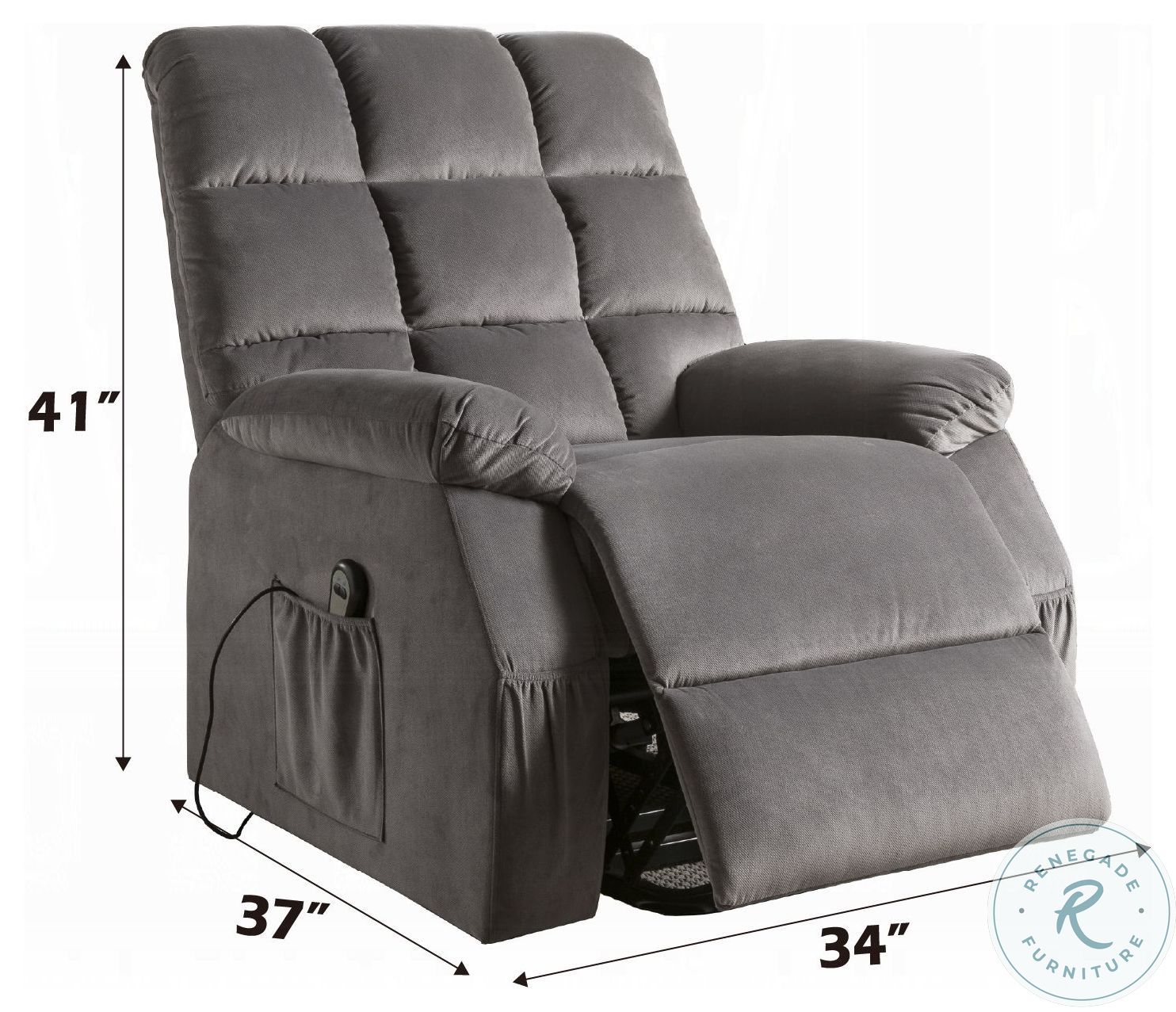 Ipompea Gray Velvet Recliner with Power Lift and Massage