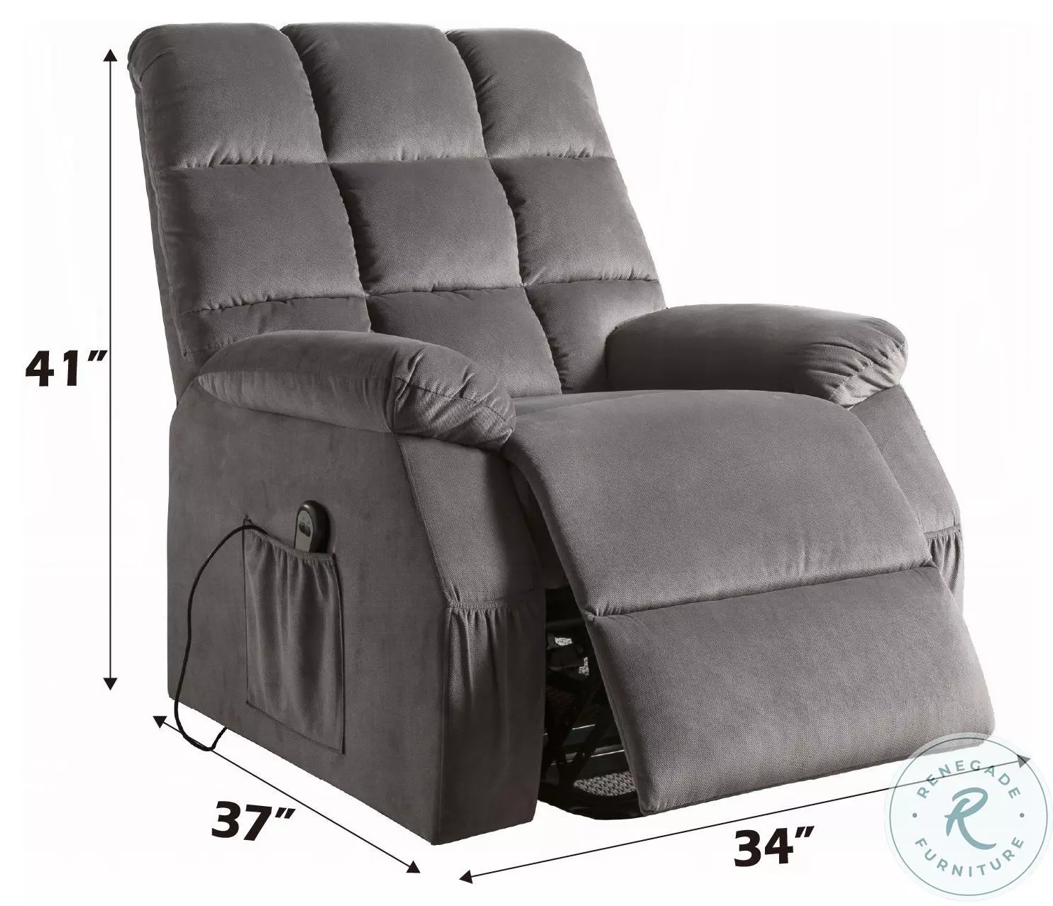 Ipompea Gray Velvet Recliner with Power Lift and Massage