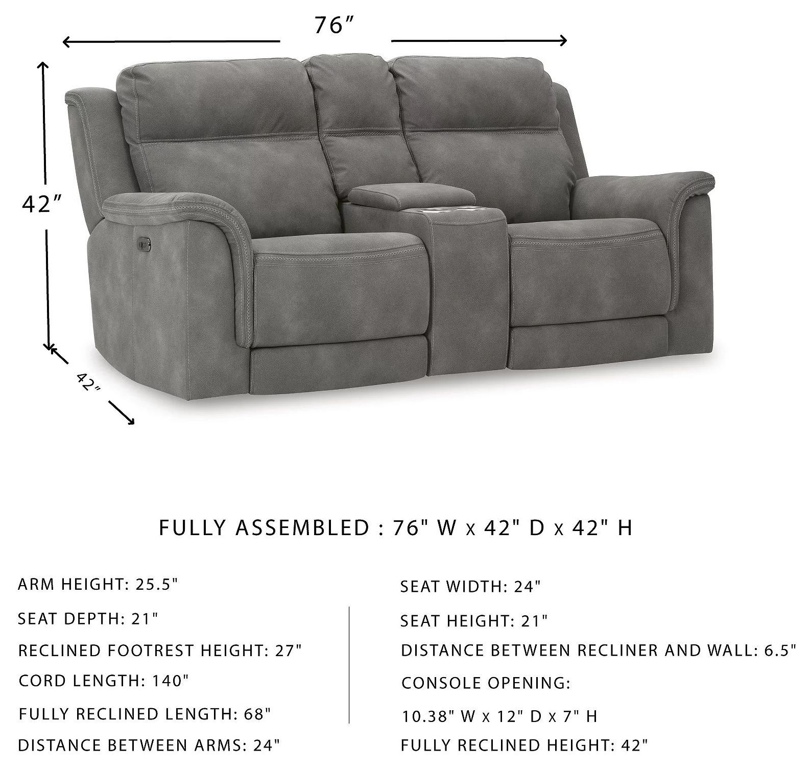 Next-Gen DuraPella Slate Performance Fabric Power Reclining Loveseat With Console
