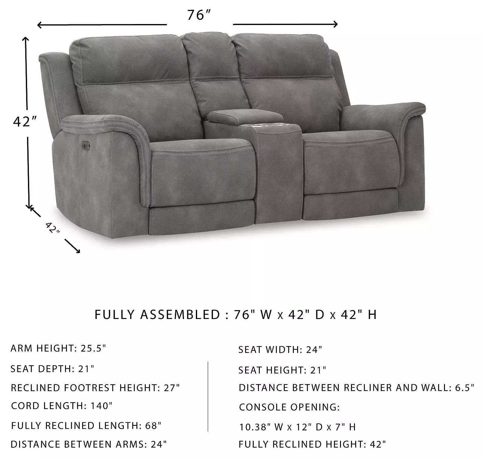 Next-Gen DuraPella Slate Performance Fabric 76" Power Reclining Loveseat With Console