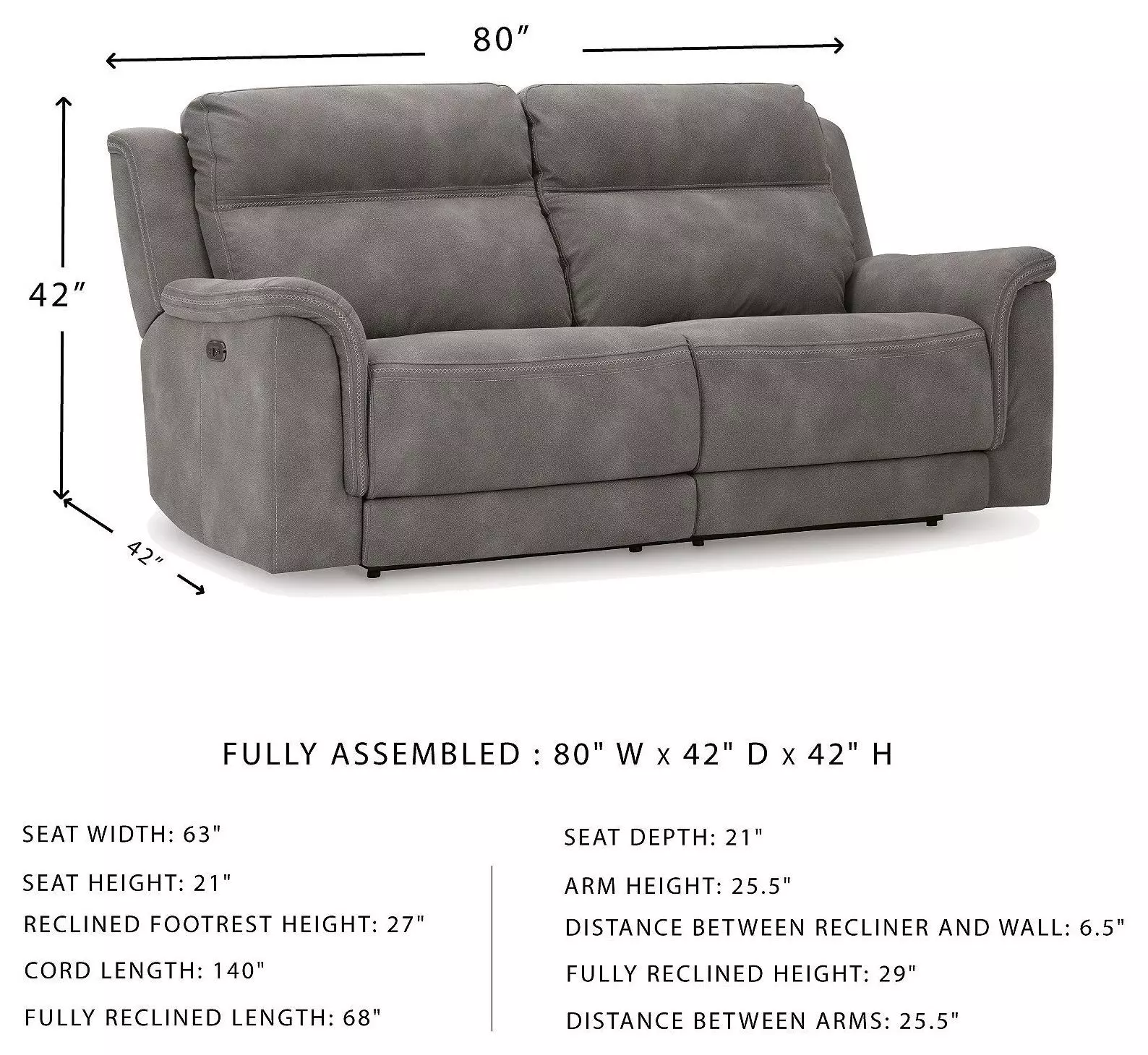 Next-Gen DuraPella Slate Performance Fabric 80" Power Reclining Sofa