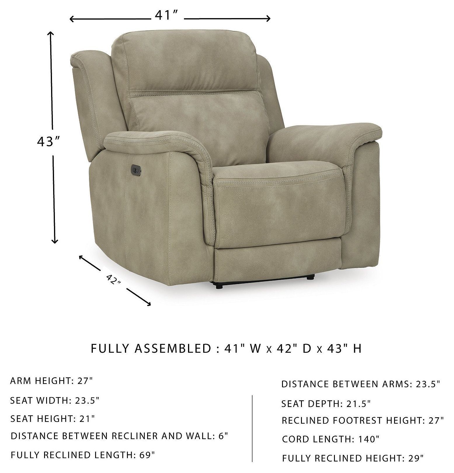 Next-Gen DuraPella Sand Performance Fabric Oversized Power Recliner