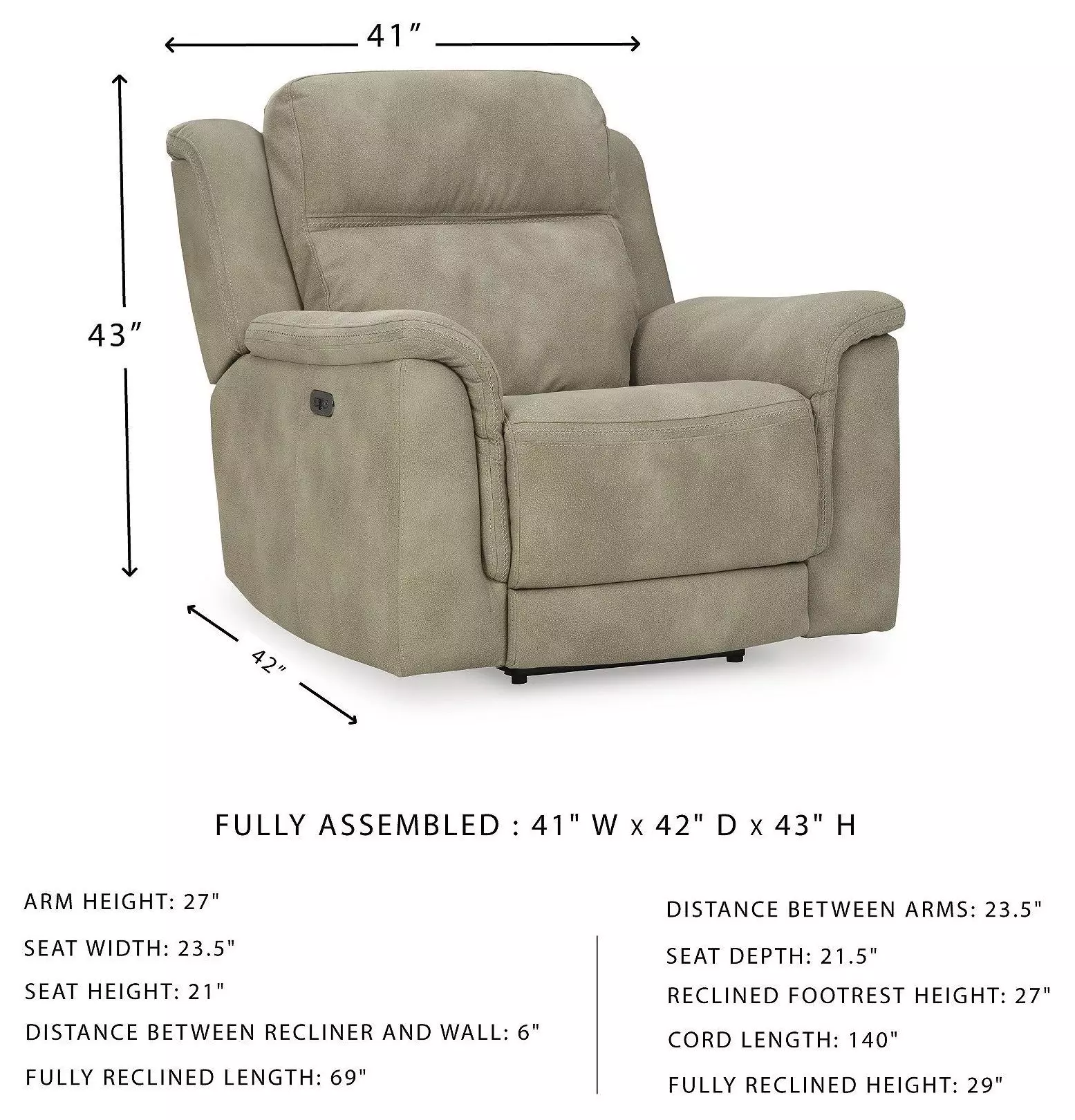 Next-Gen DuraPella Sand Performance Fabric Oversized Power Recliner
